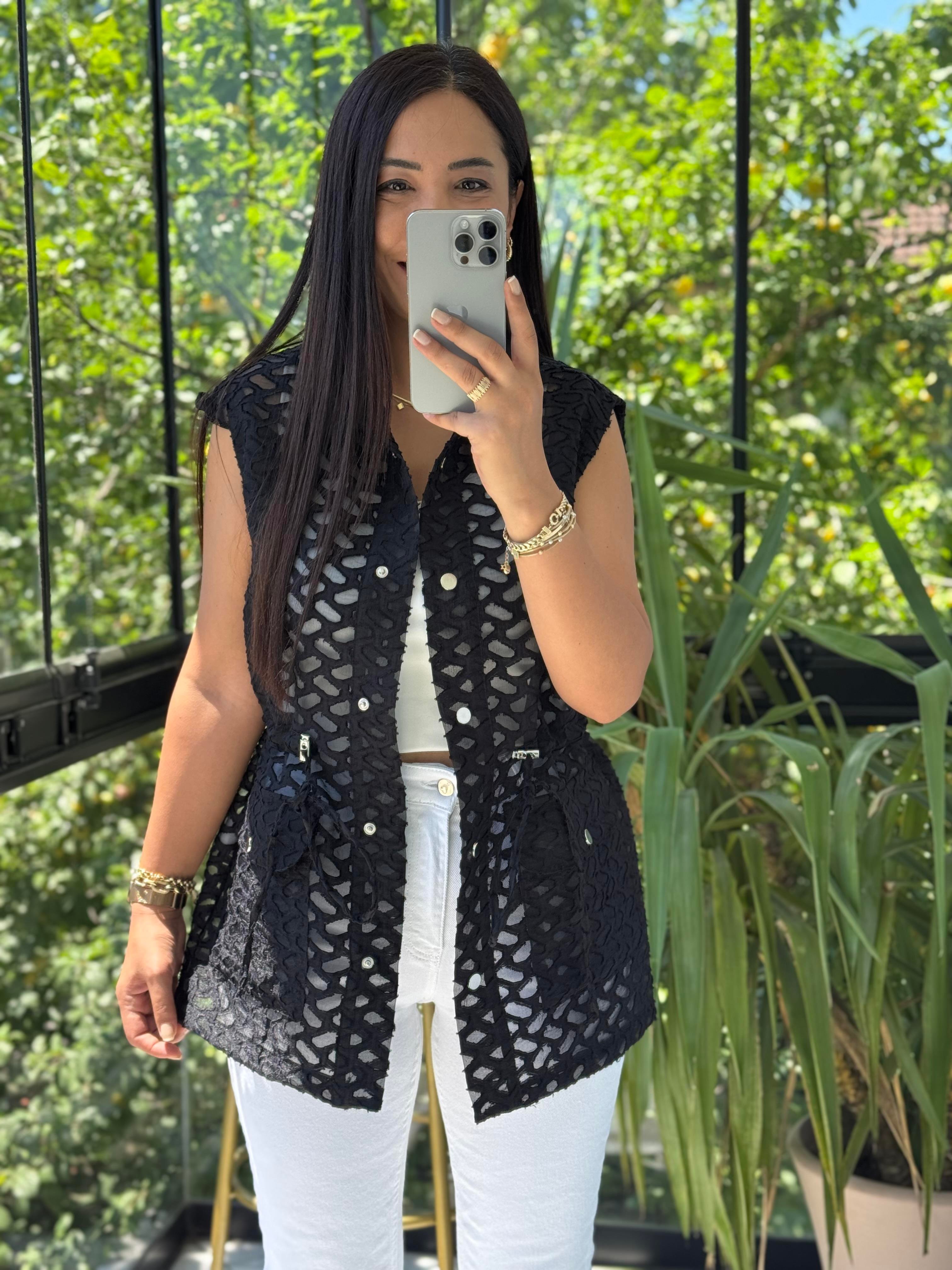 Yakma Bağlamalı Yelek Siyah