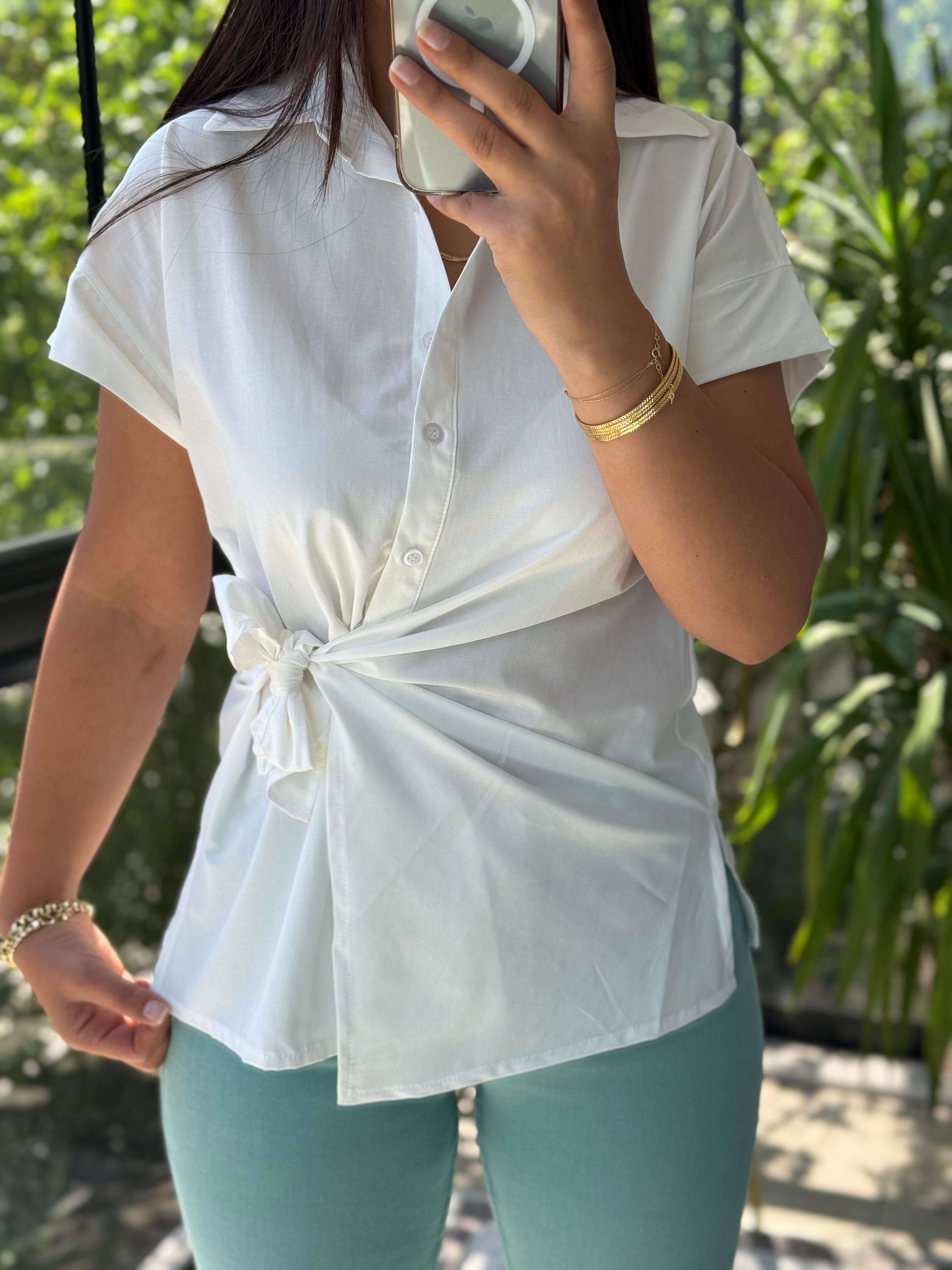 Yandan Bağlamalı Zra Gömlek Beyaz