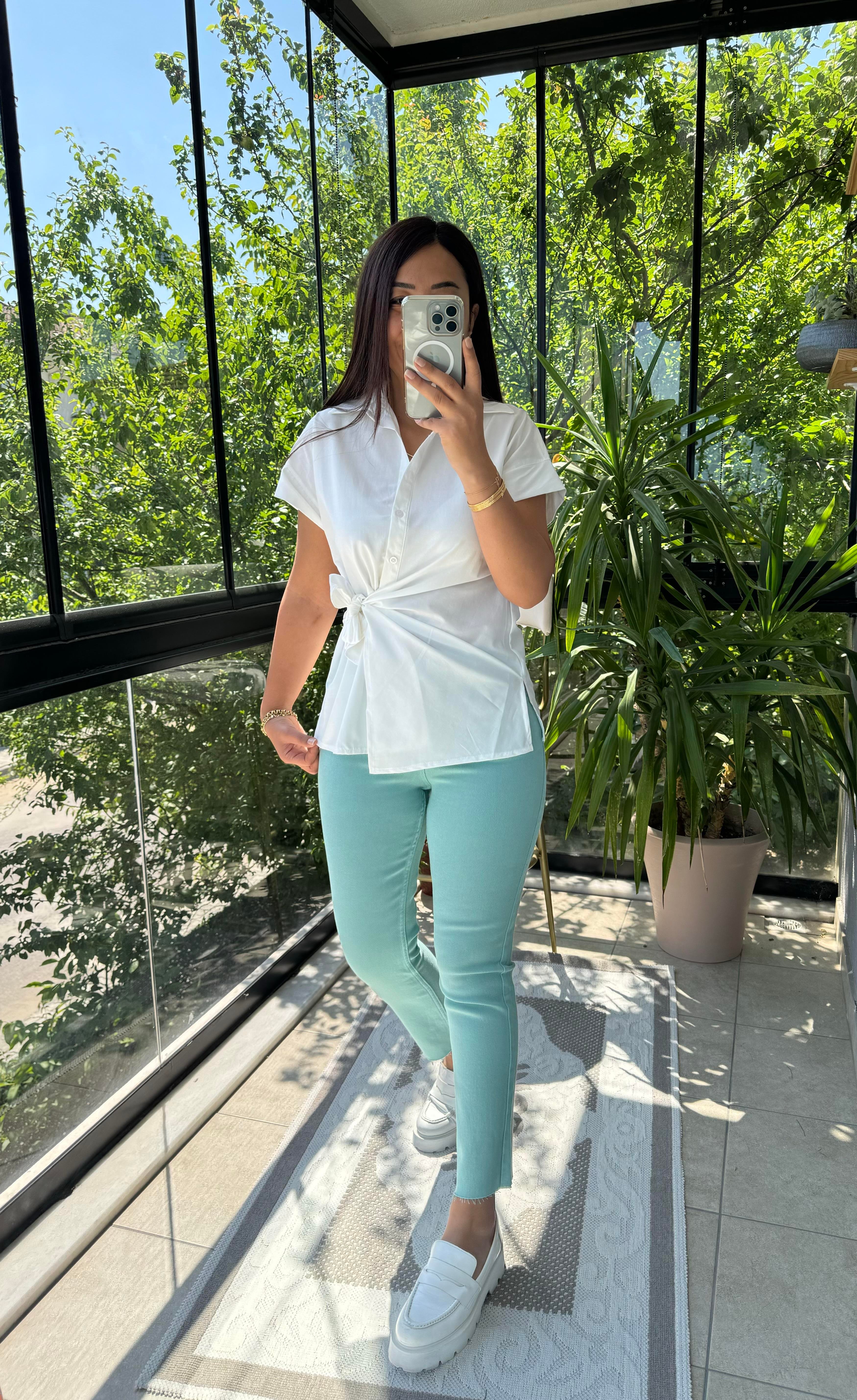 Yandan Bağlamalı Zra Gömlek Beyaz