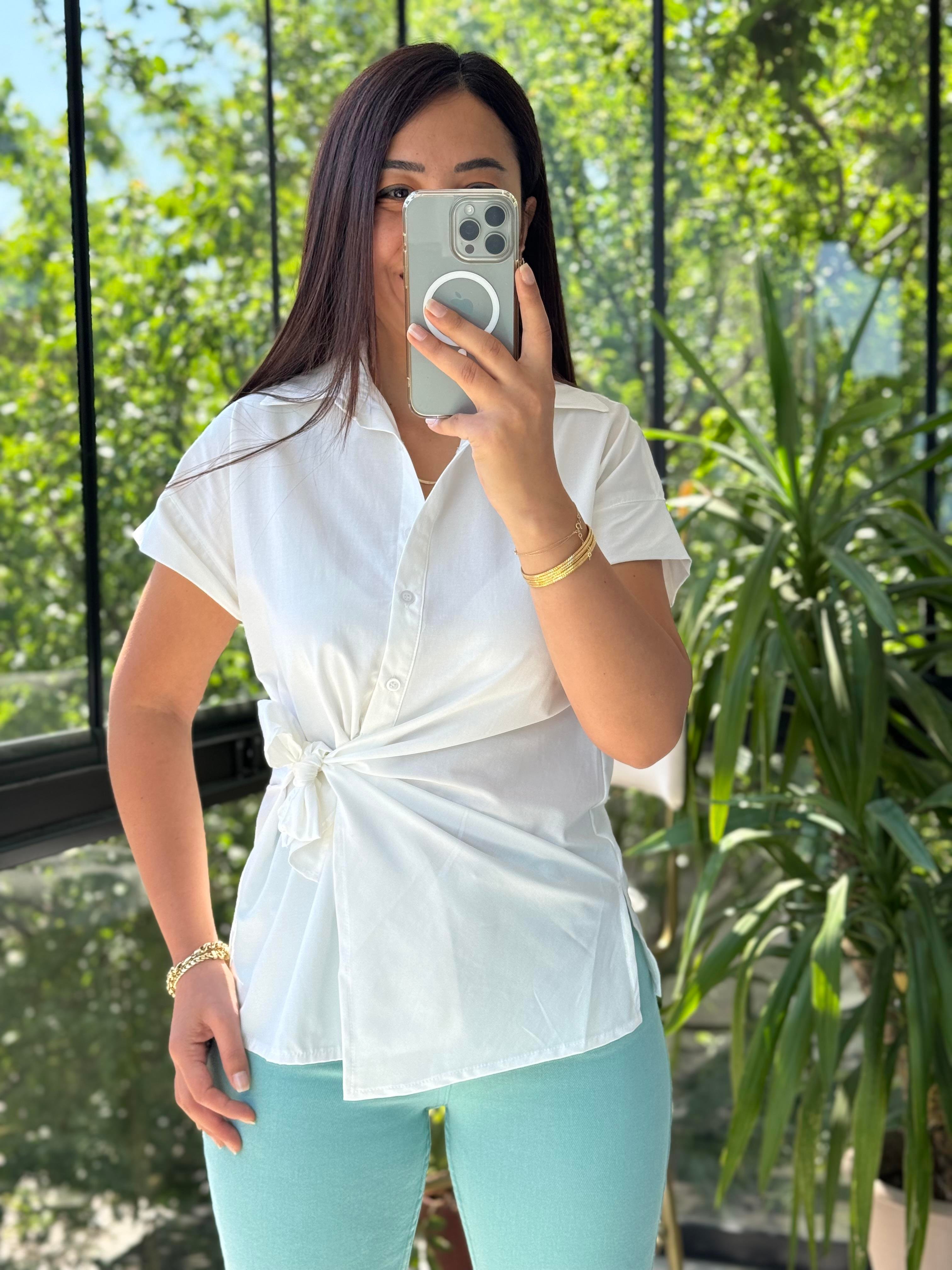 Yandan Bağlamalı Zra Gömlek Beyaz