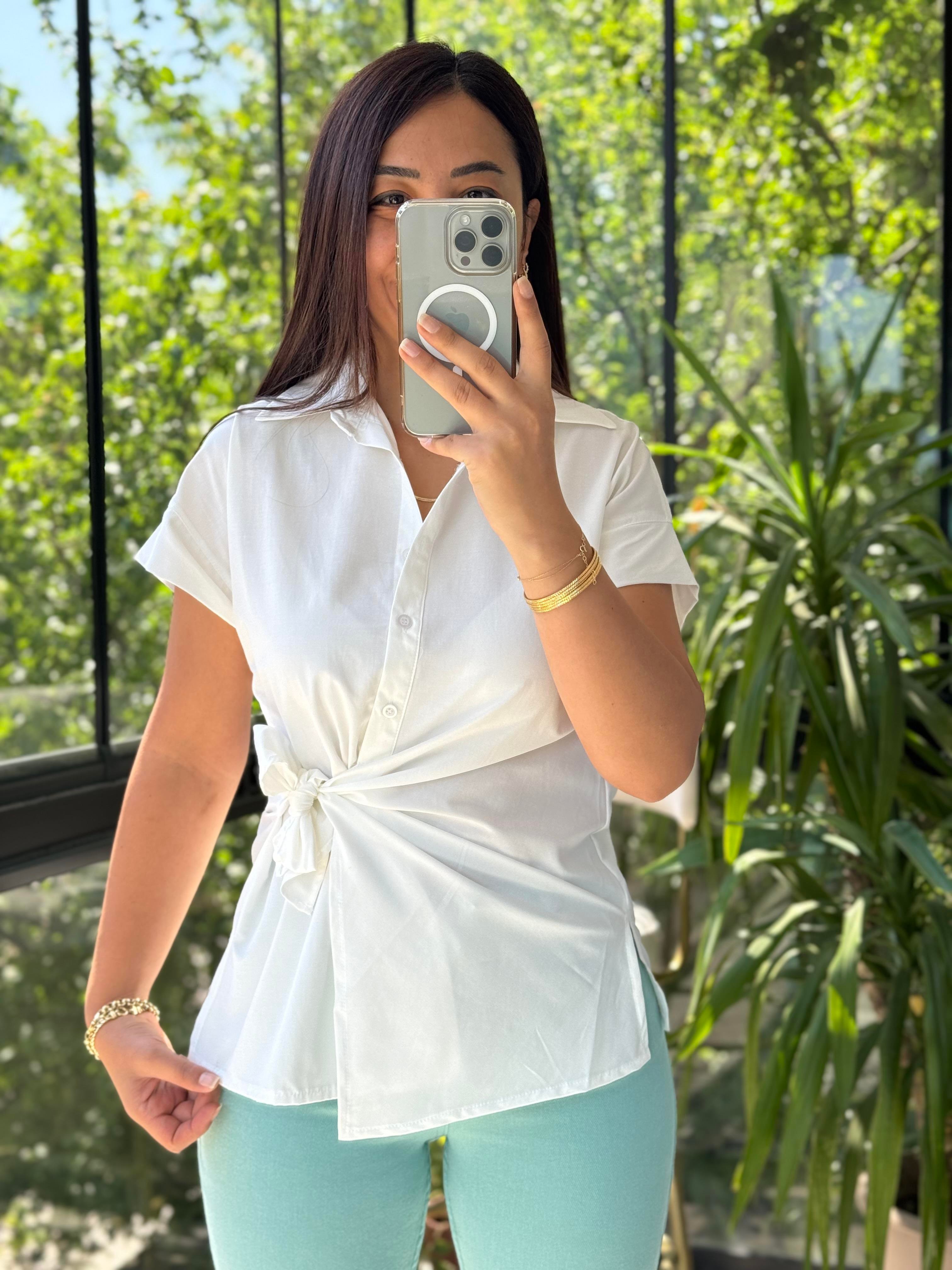 Yandan Bağlamalı Zra Gömlek Beyaz