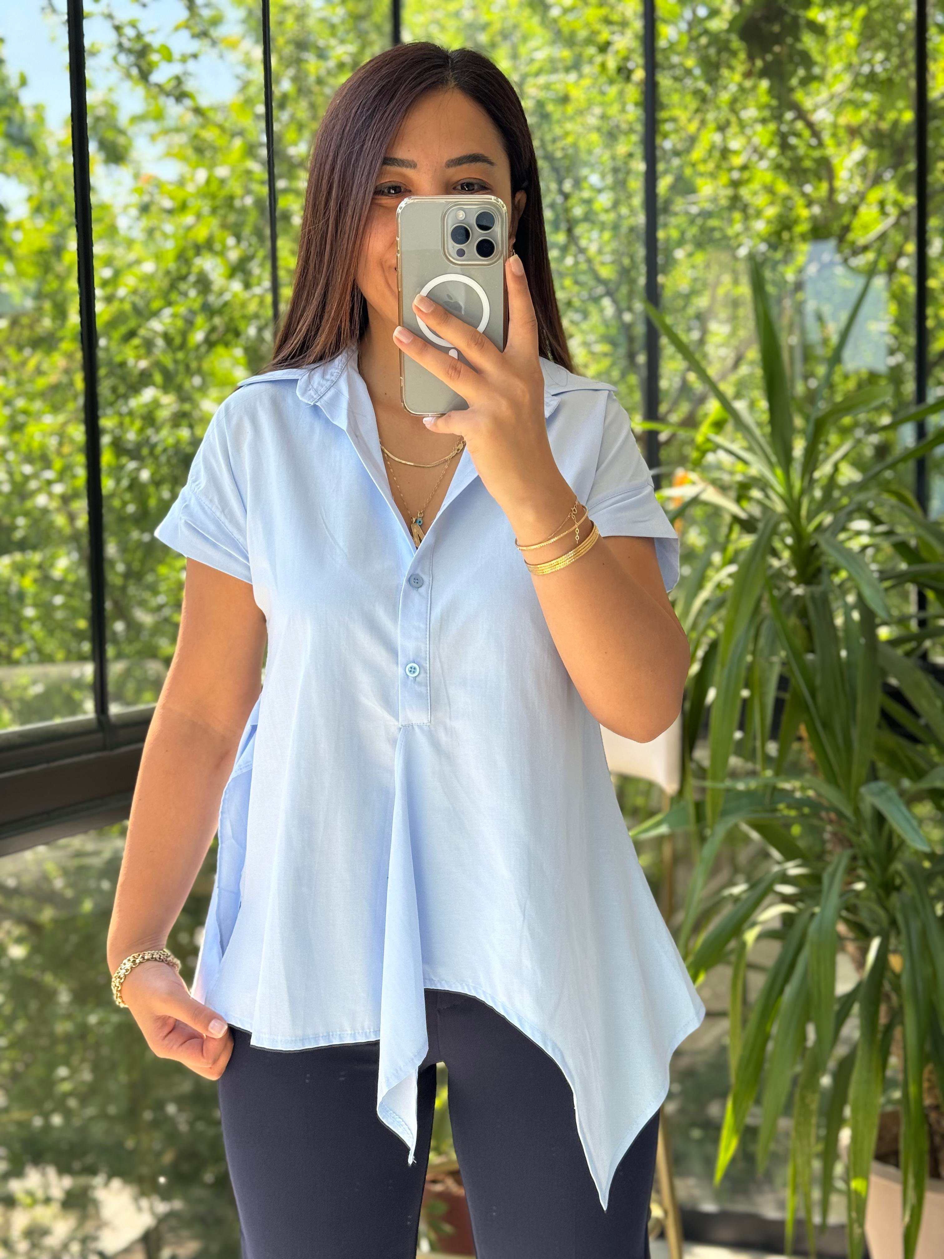 Yandan Bağlamalı Zra Gömlek Mavi