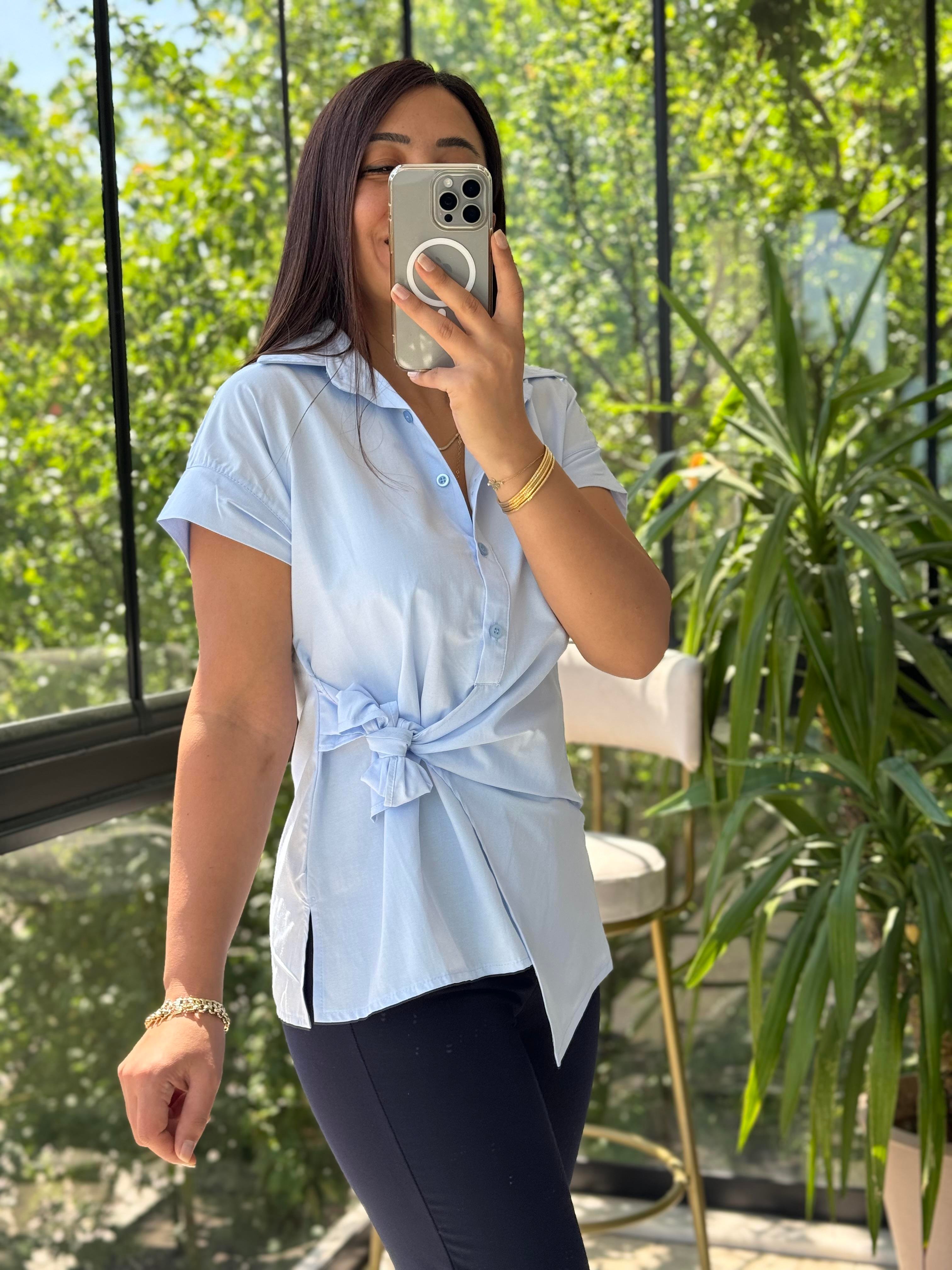 Yandan Bağlamalı Zra Gömlek Mavi