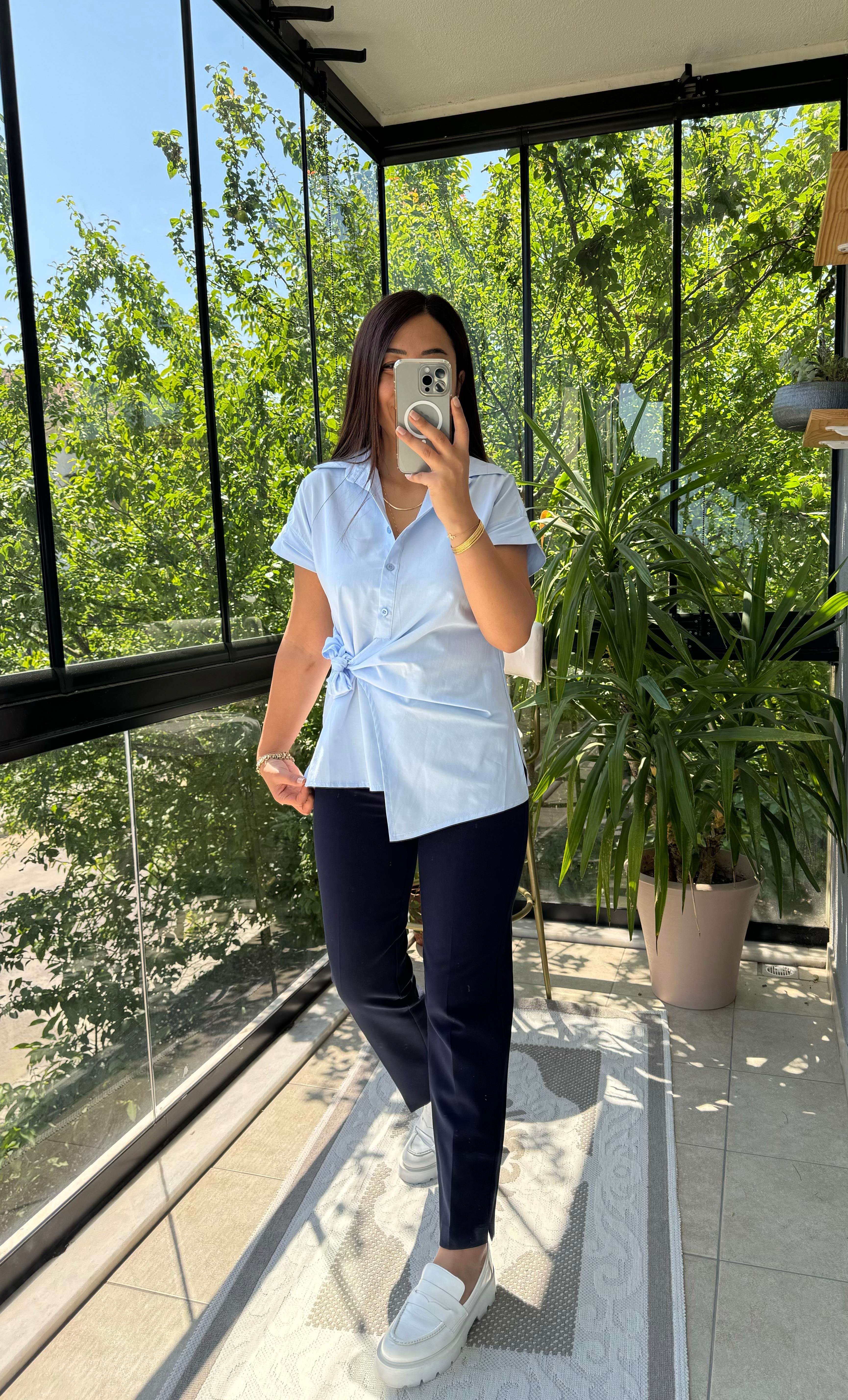 Yandan Bağlamalı Zra Gömlek Mavi