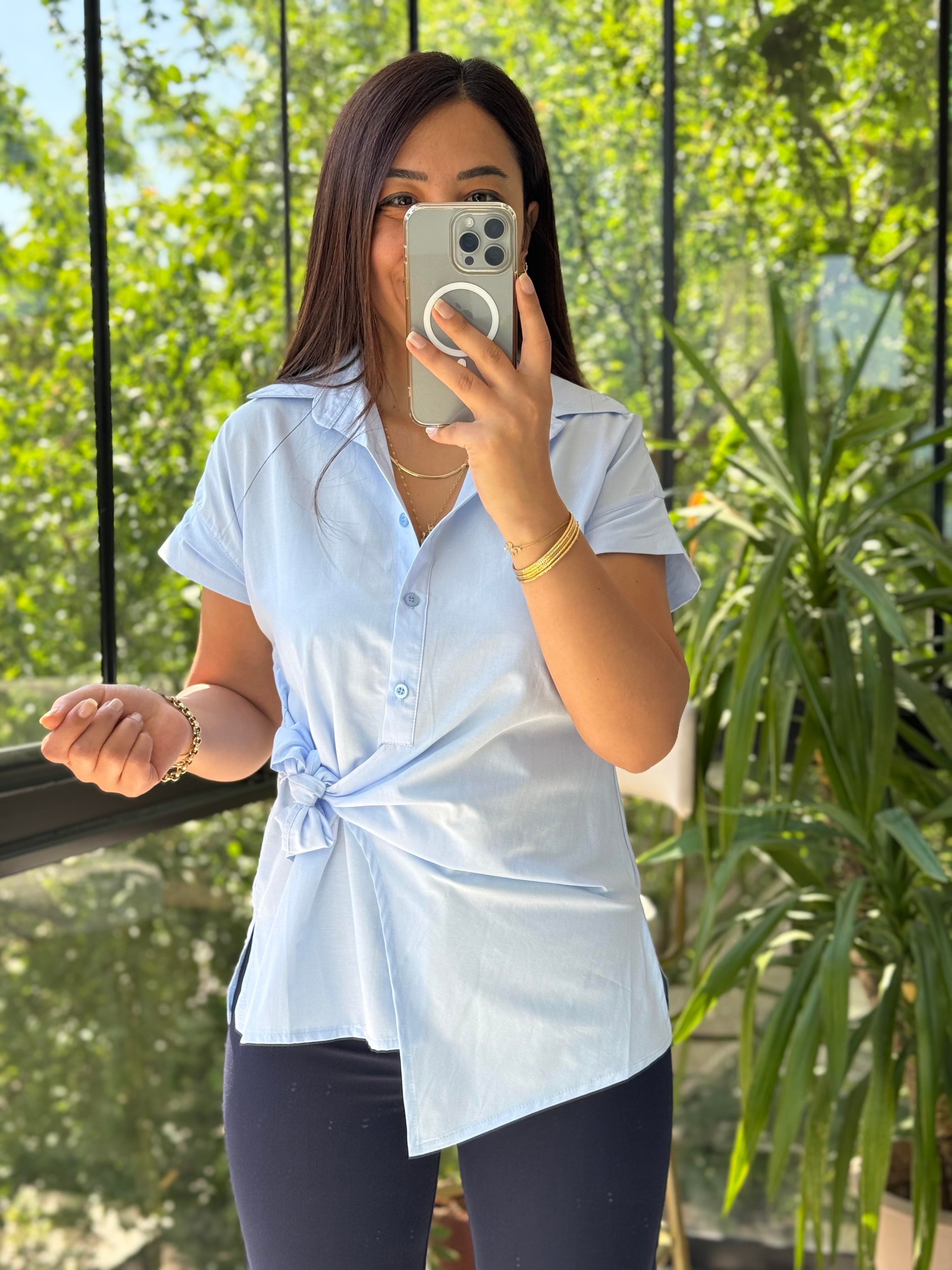 Yandan Bağlamalı Zra Gömlek Mavi