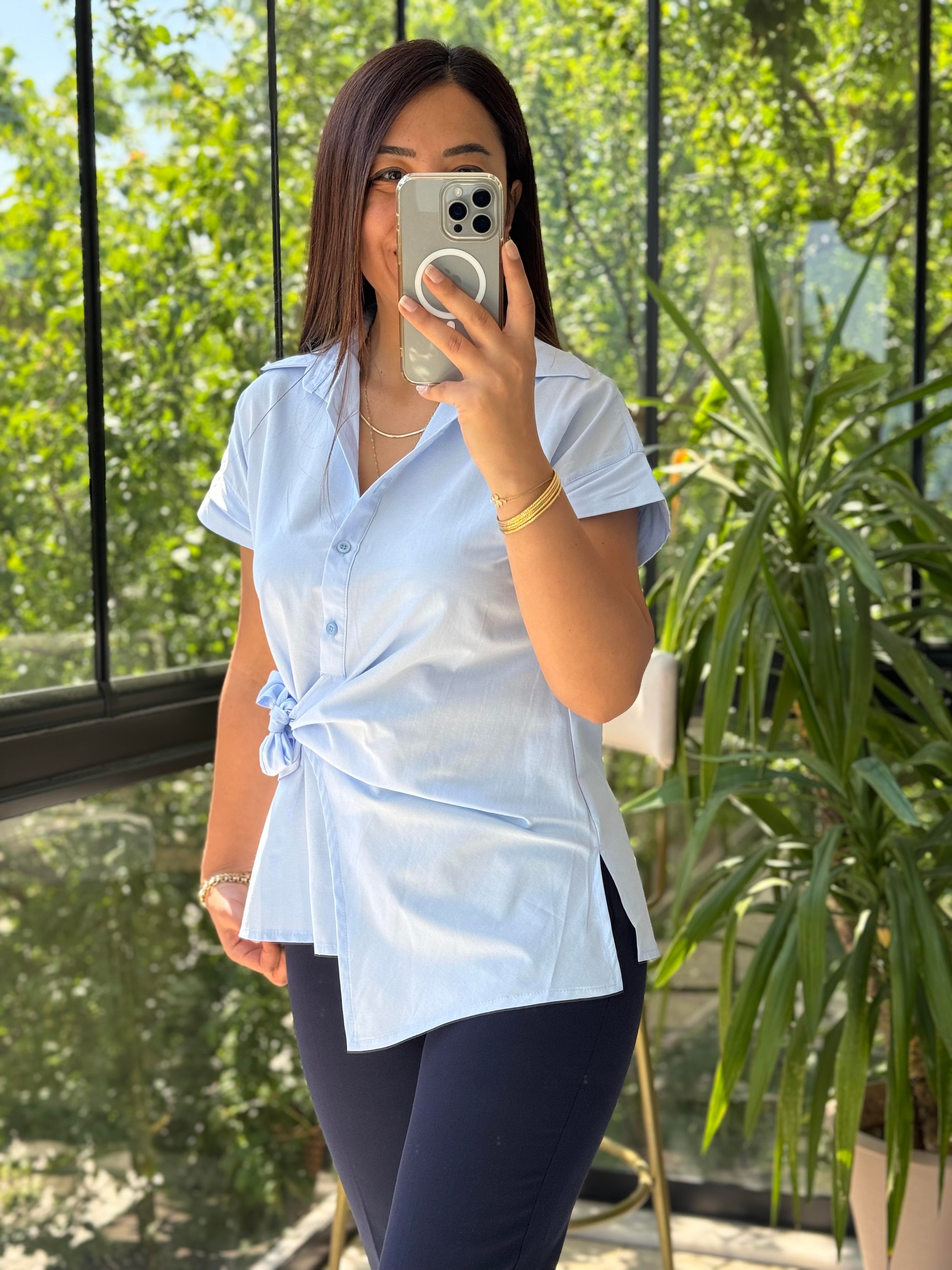 Yandan Bağlamalı Zra Gömlek Mavi