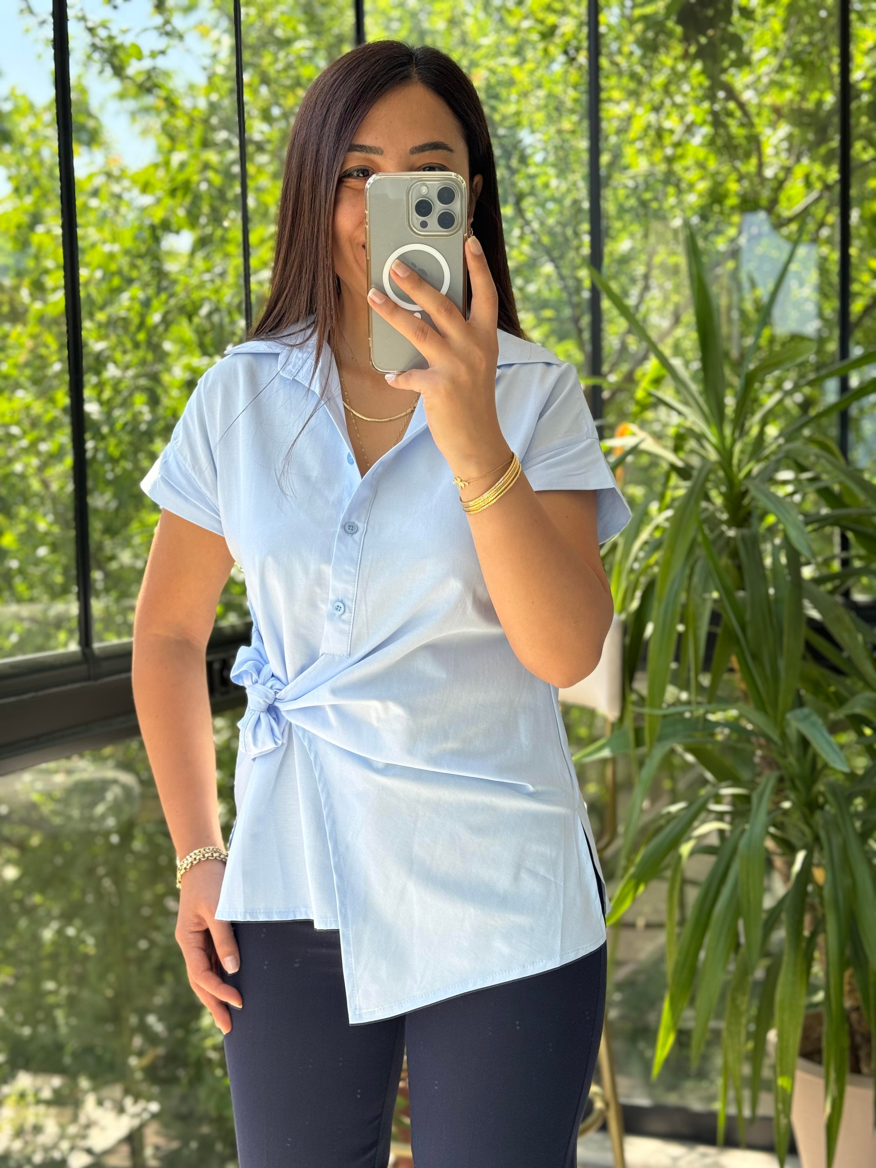 Yandan Bağlamalı Zra Gömlek Mavi