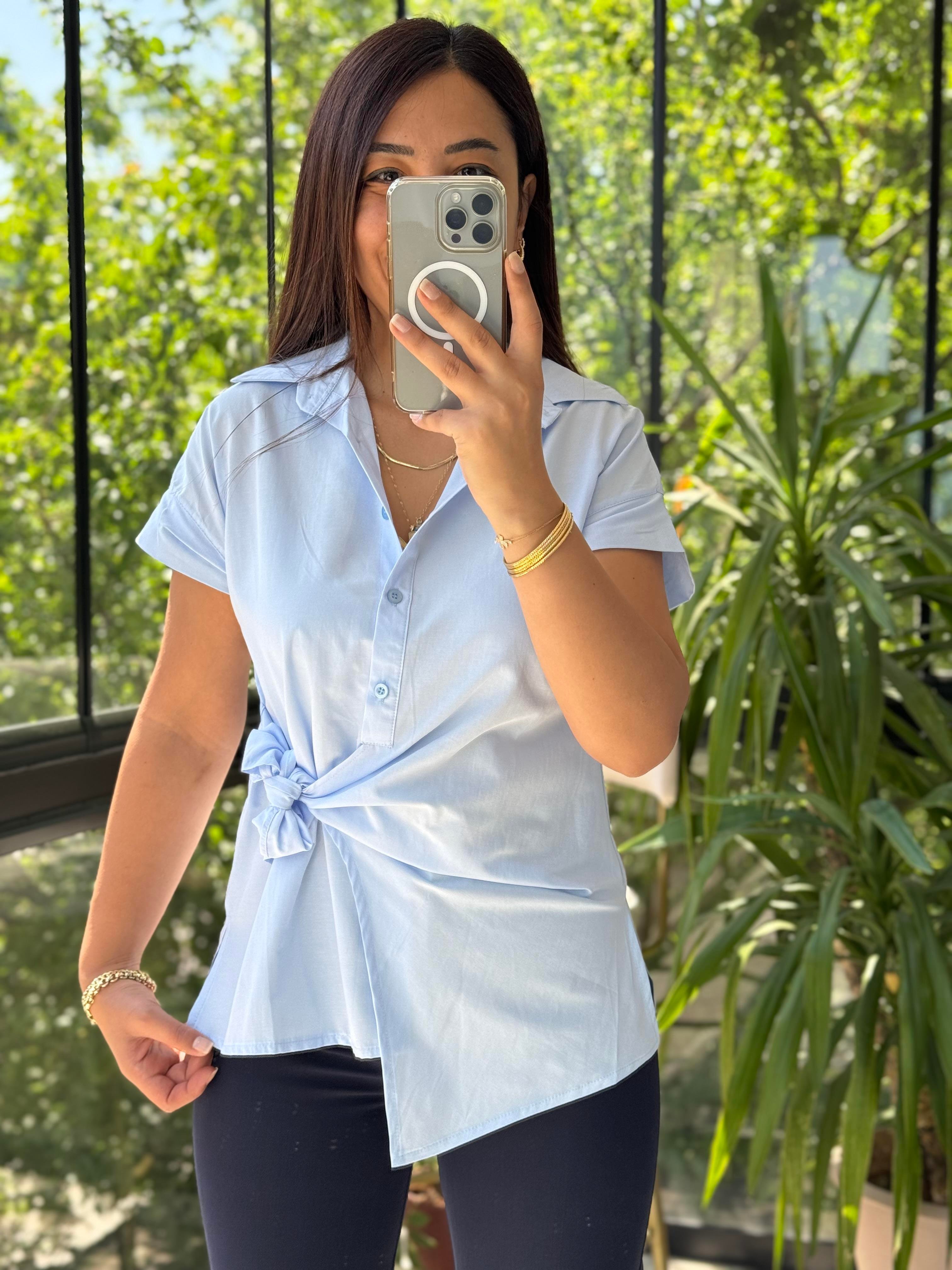 Yandan Bağlamalı Zra Gömlek Mavi