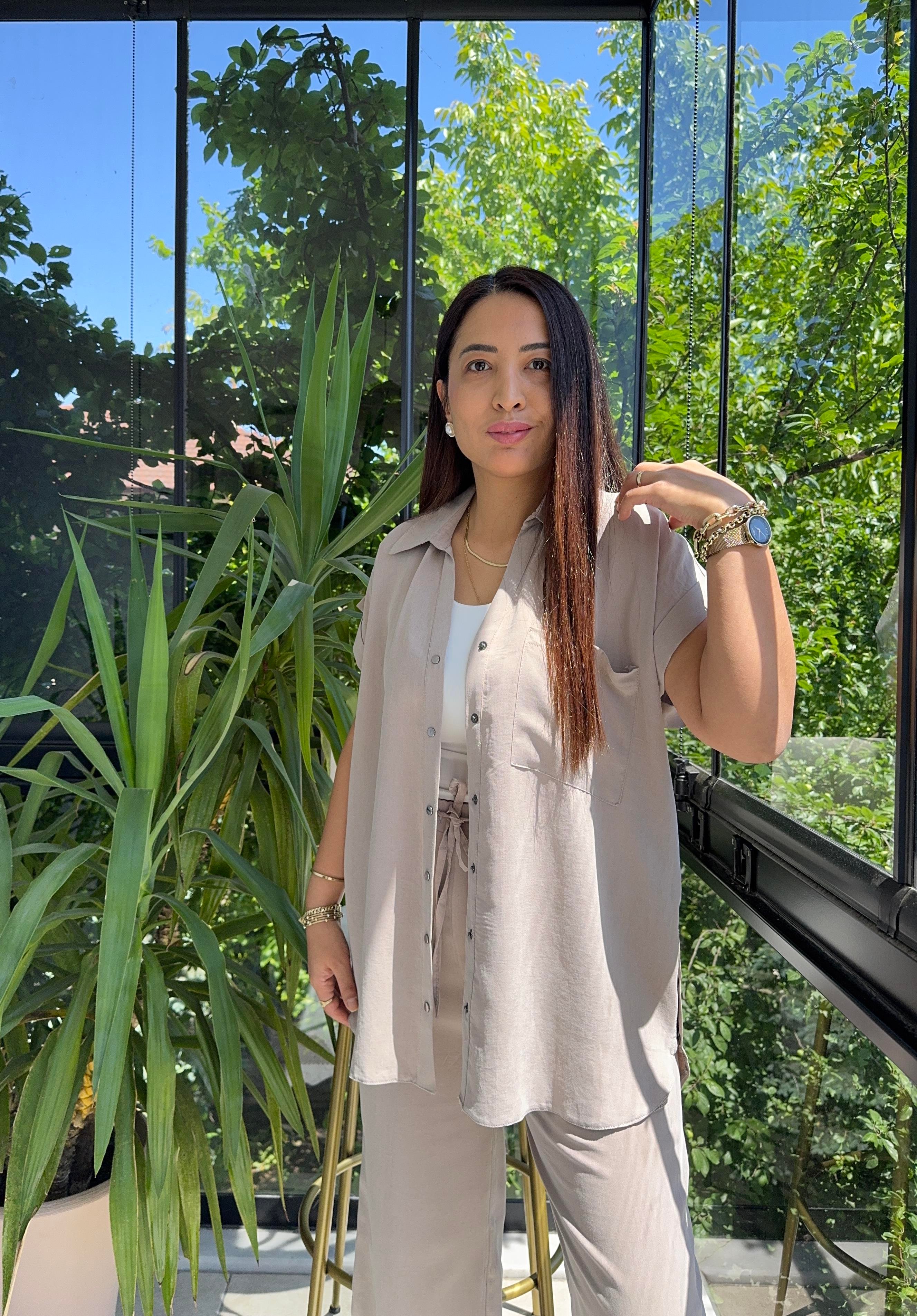 Yanları Çıtçıtlı Tensel Takım Bej