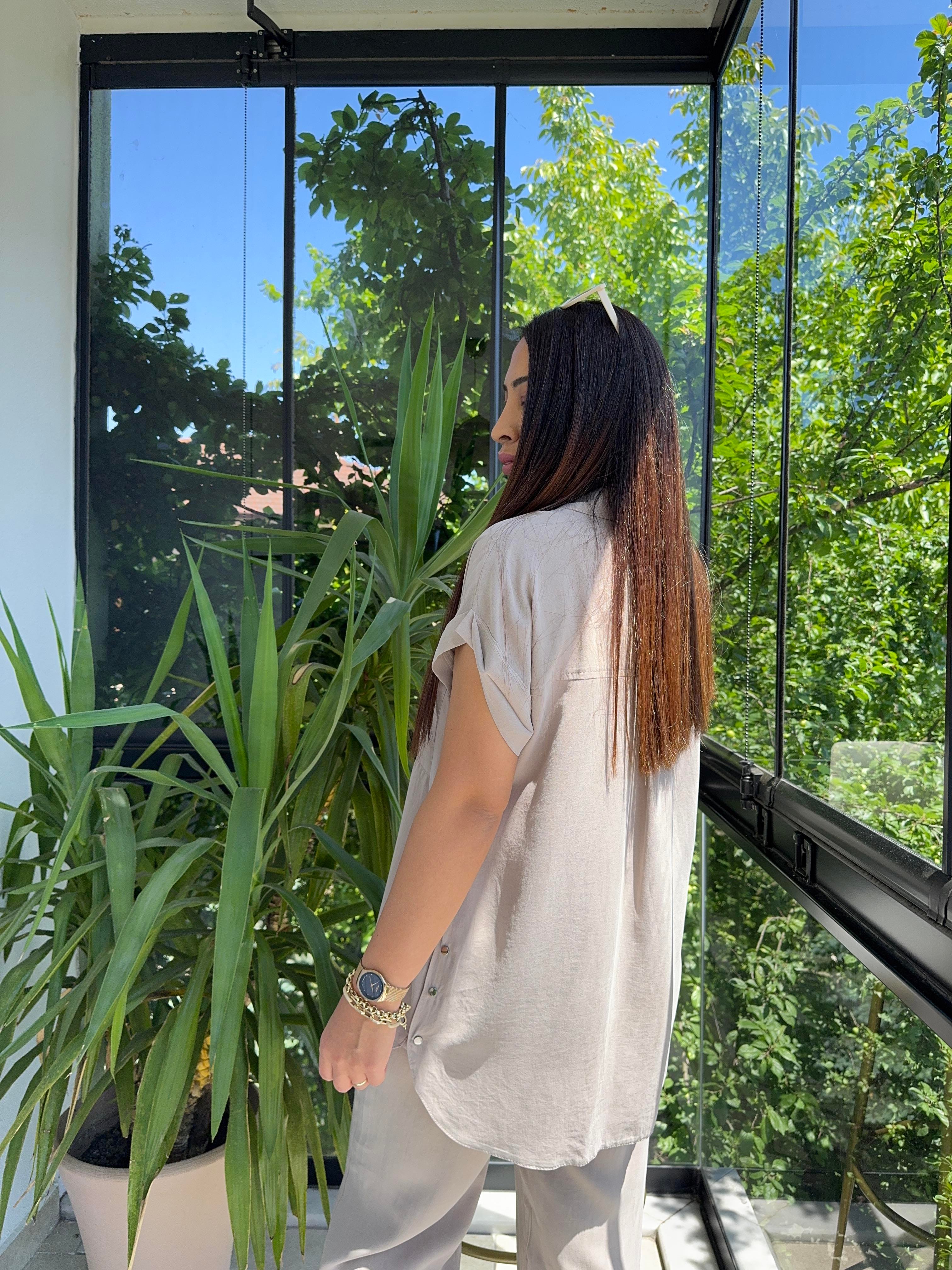 Yanları Çıtçıtlı Tensel Takım Bej