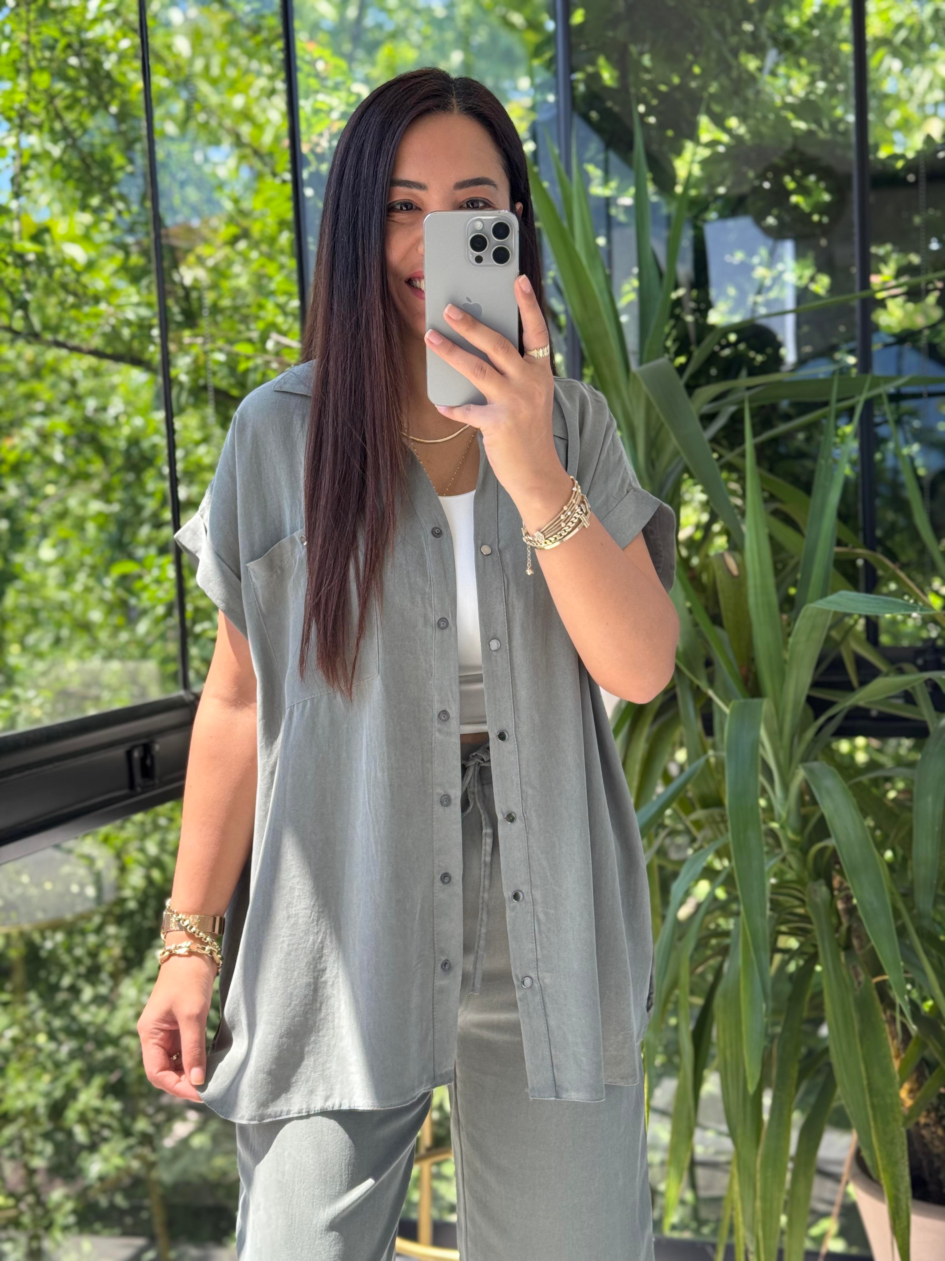 Yanları Çıtçıtlı Tensel Takım Haki Yeşili