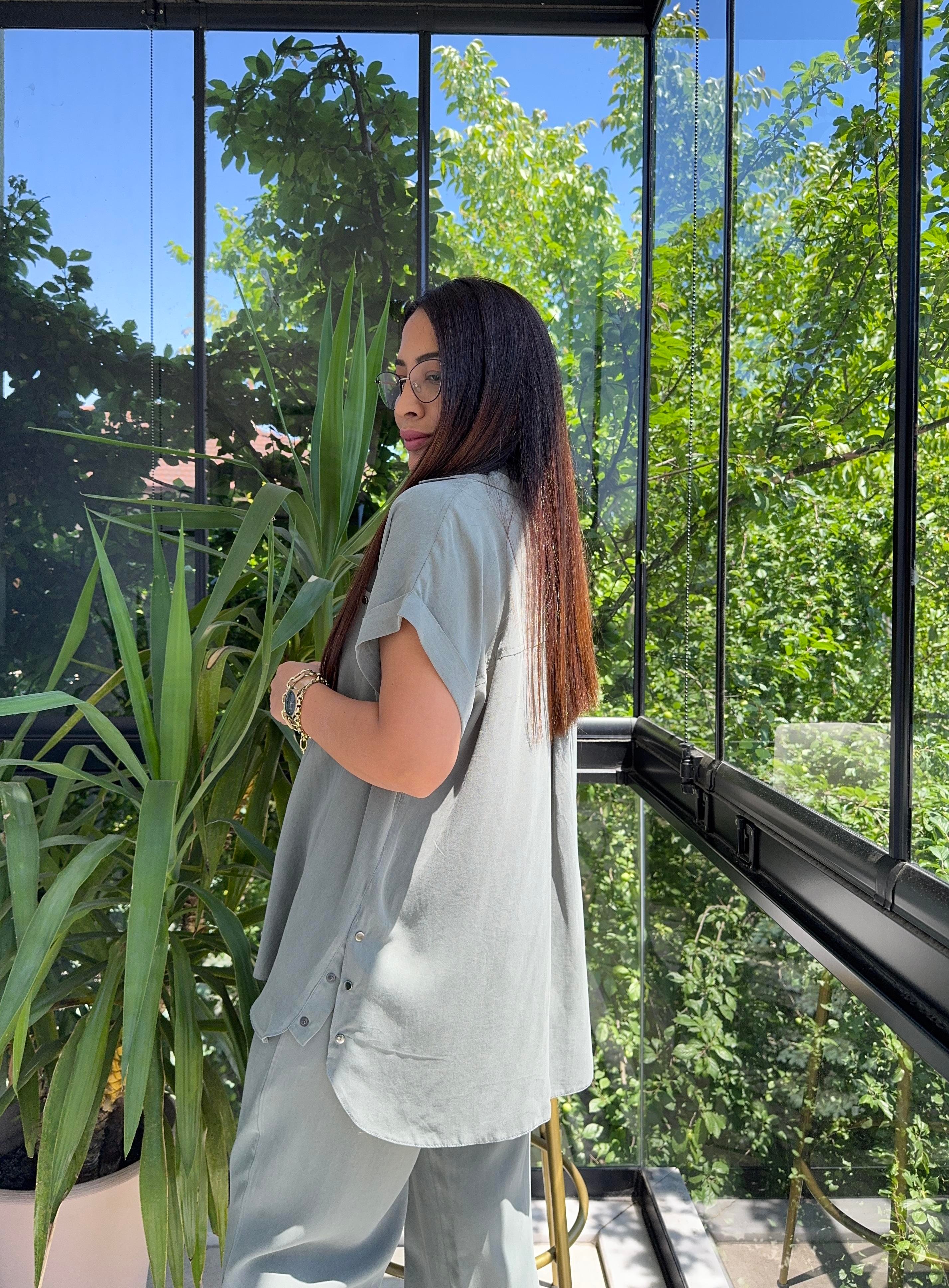 Yanları Çıtçıtlı Tensel Takım Haki Yeşili