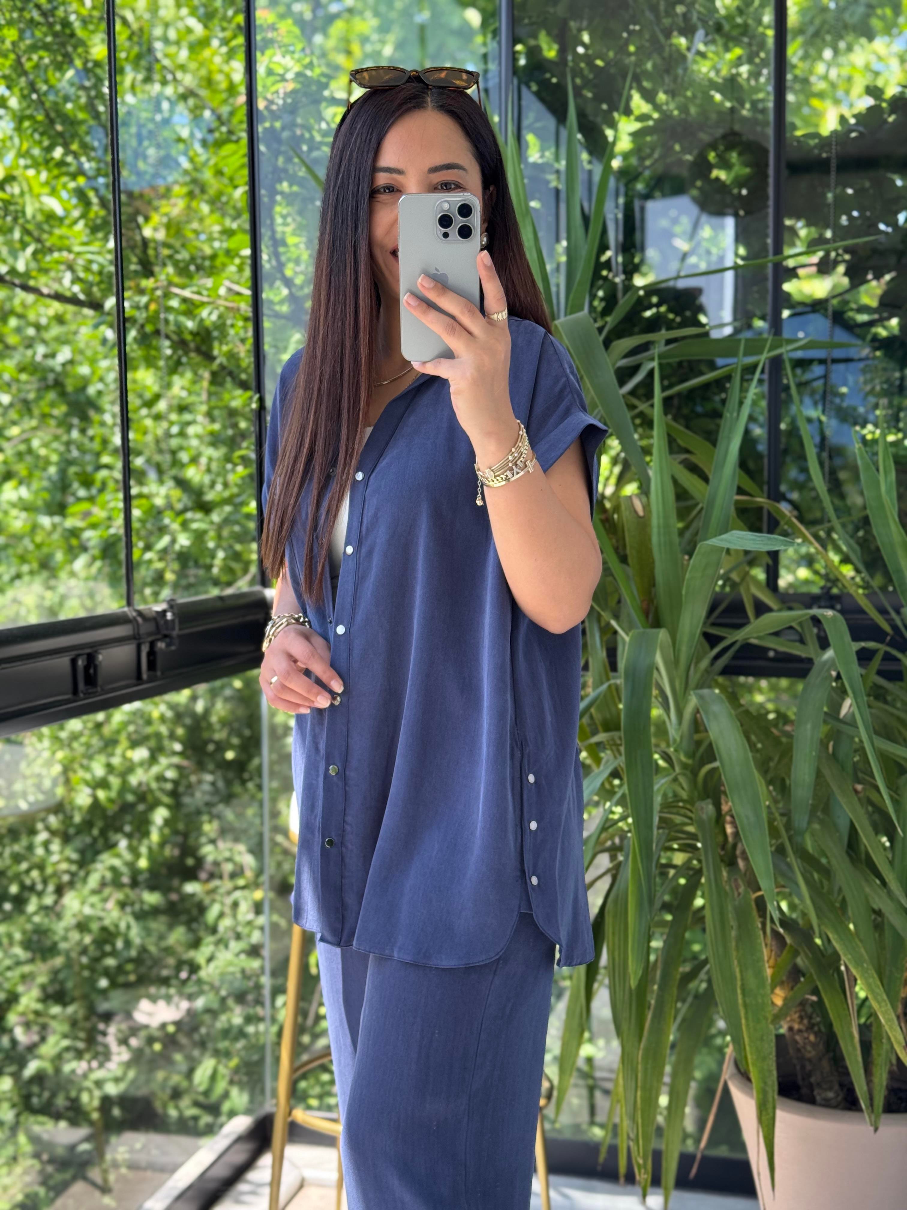 Yanları Çıtçıtlı Tensel Takım Lacivert