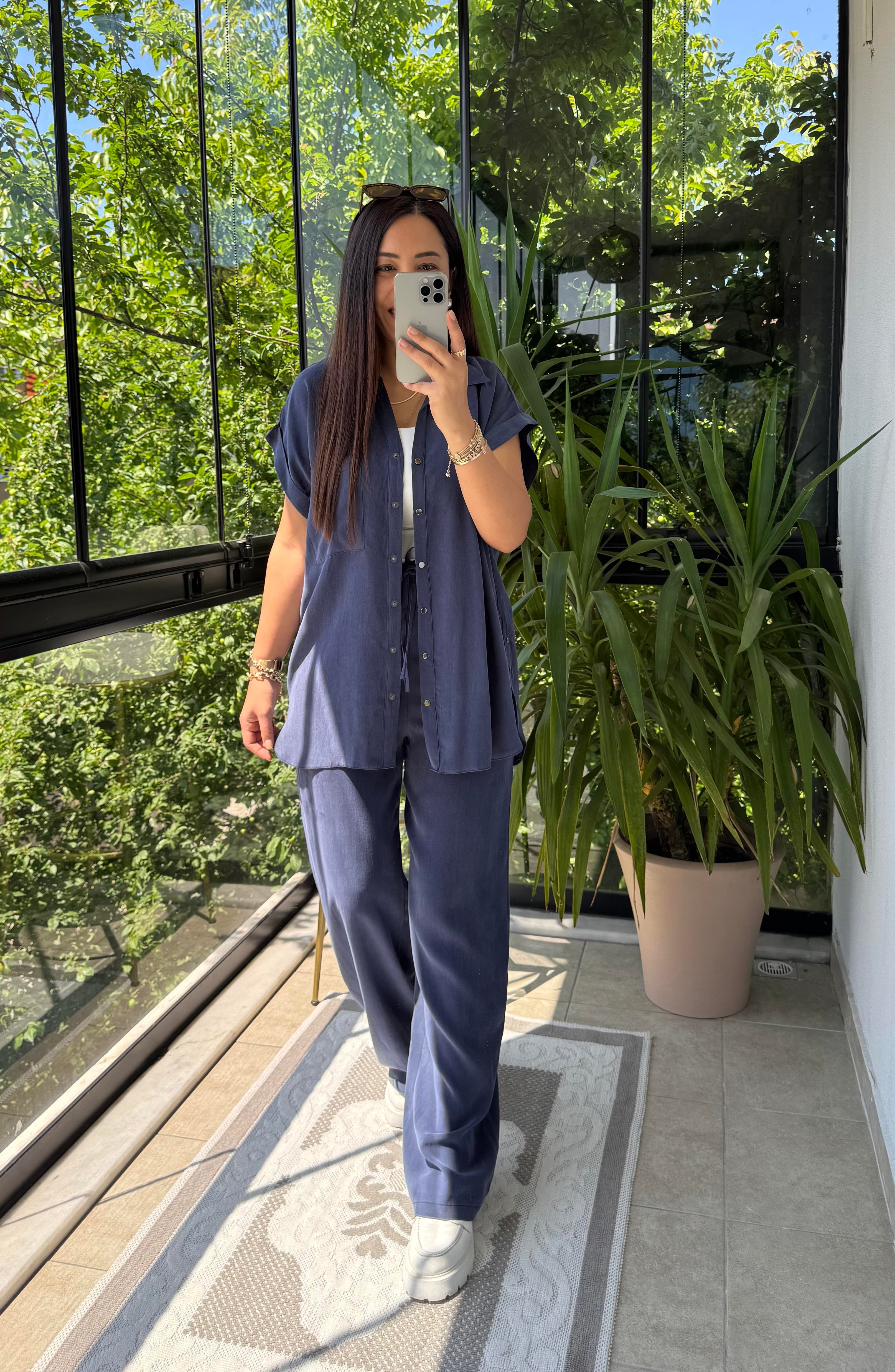 Yanları Çıtçıtlı Tensel Takım Lacivert