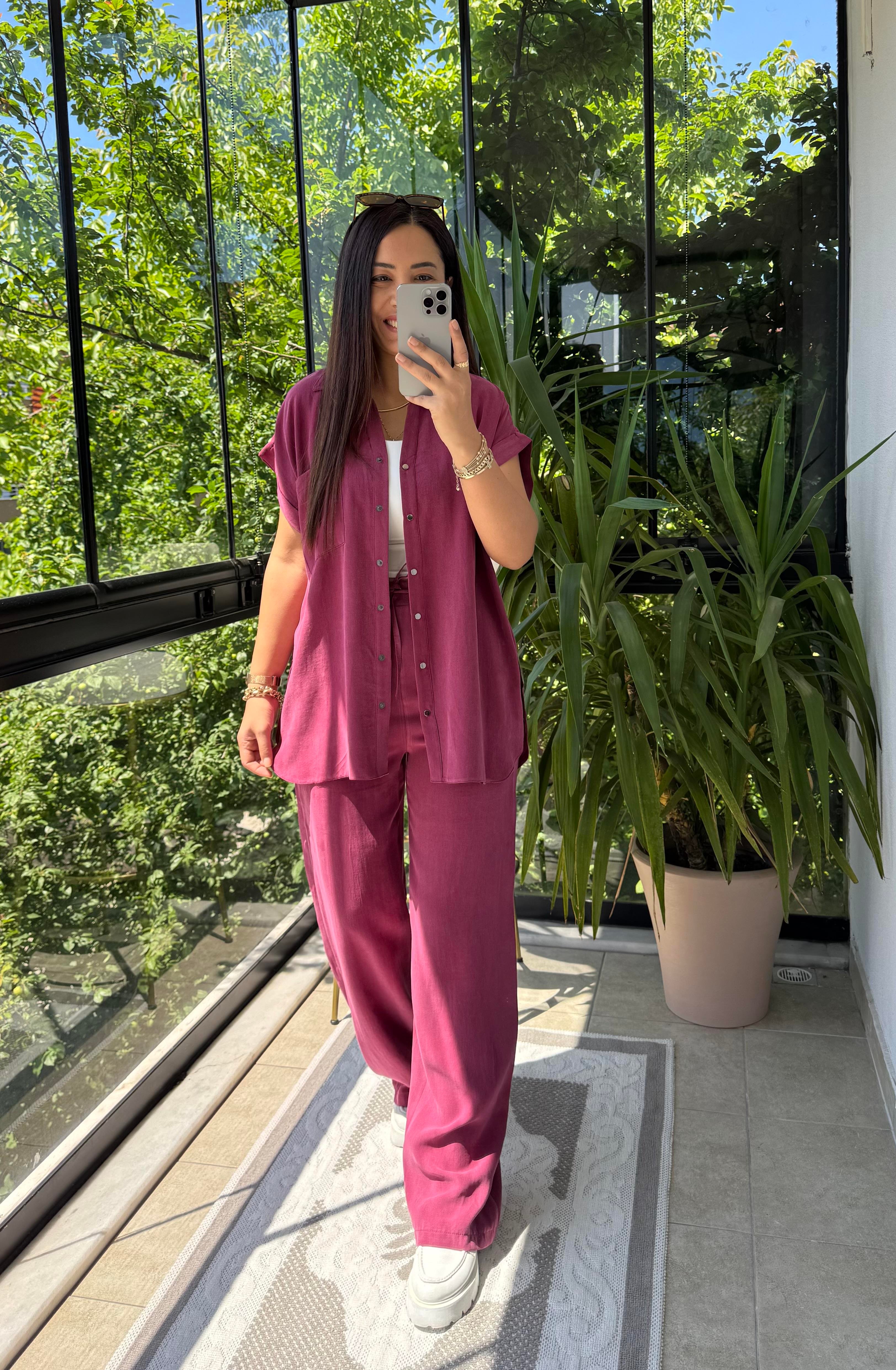 Yanları Çıtçıtlı Tensel Takım Mürdüm