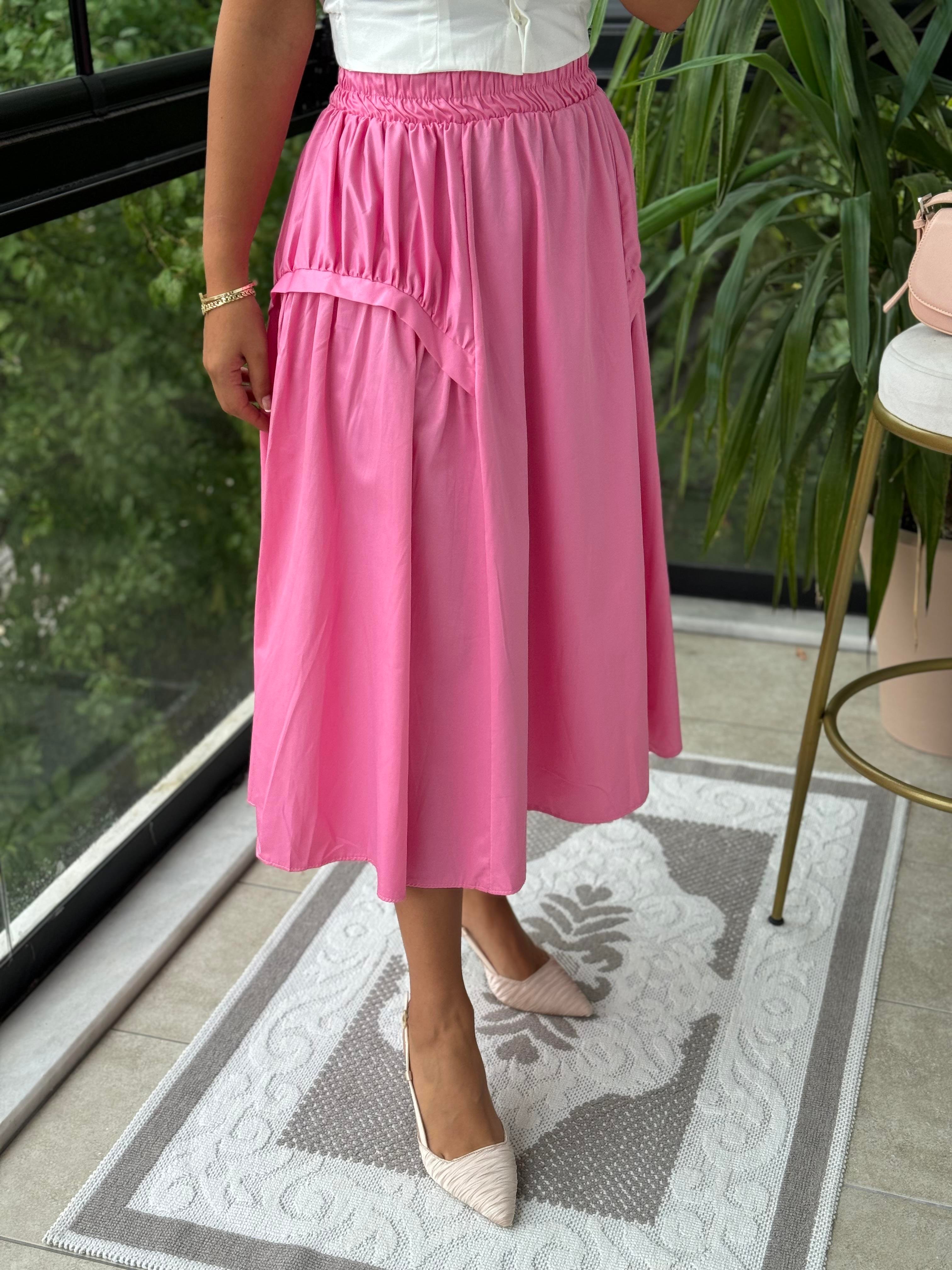 Yanları Detaylı Etek Pembe