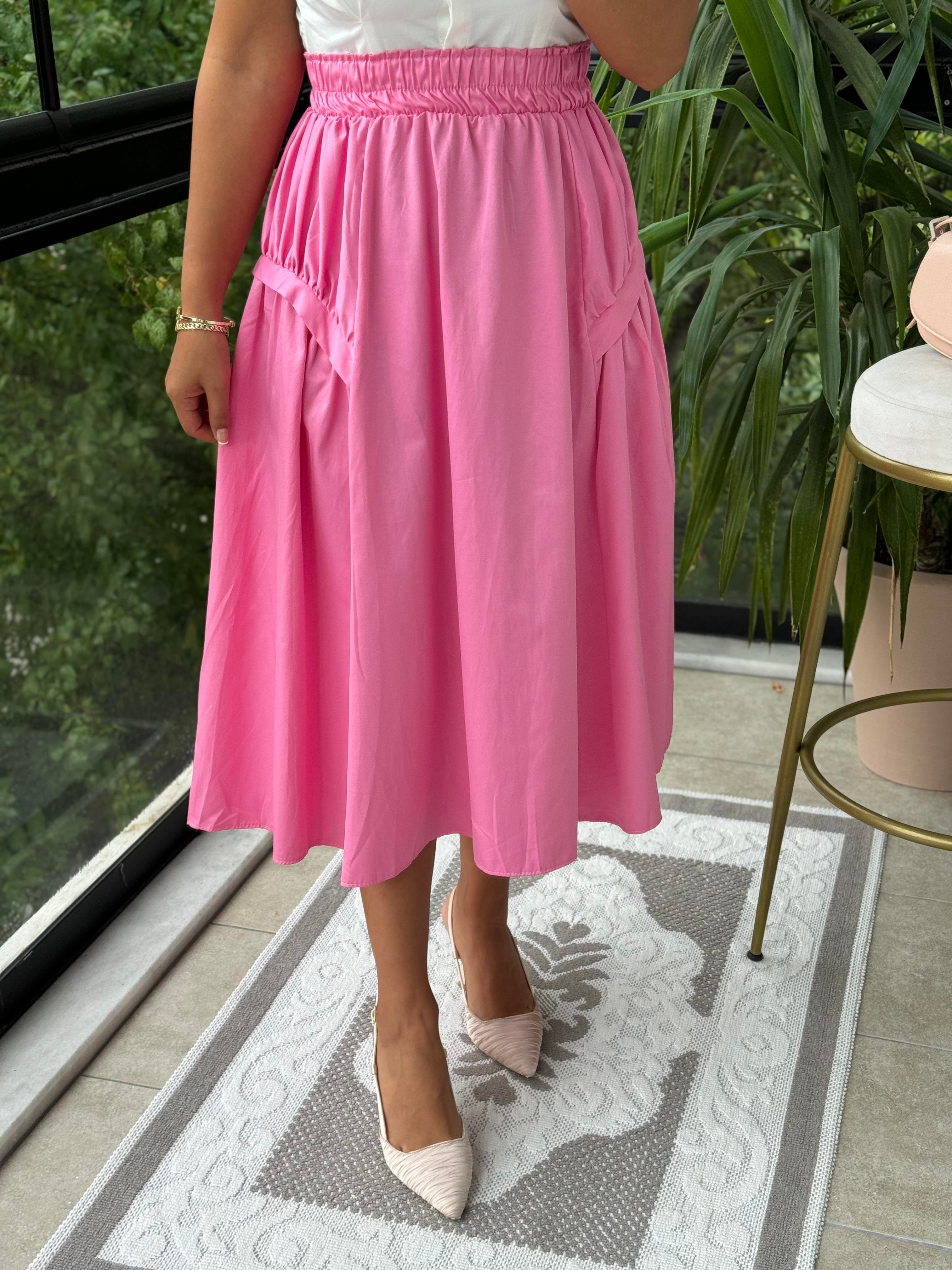 Yanları Detaylı Etek Pembe