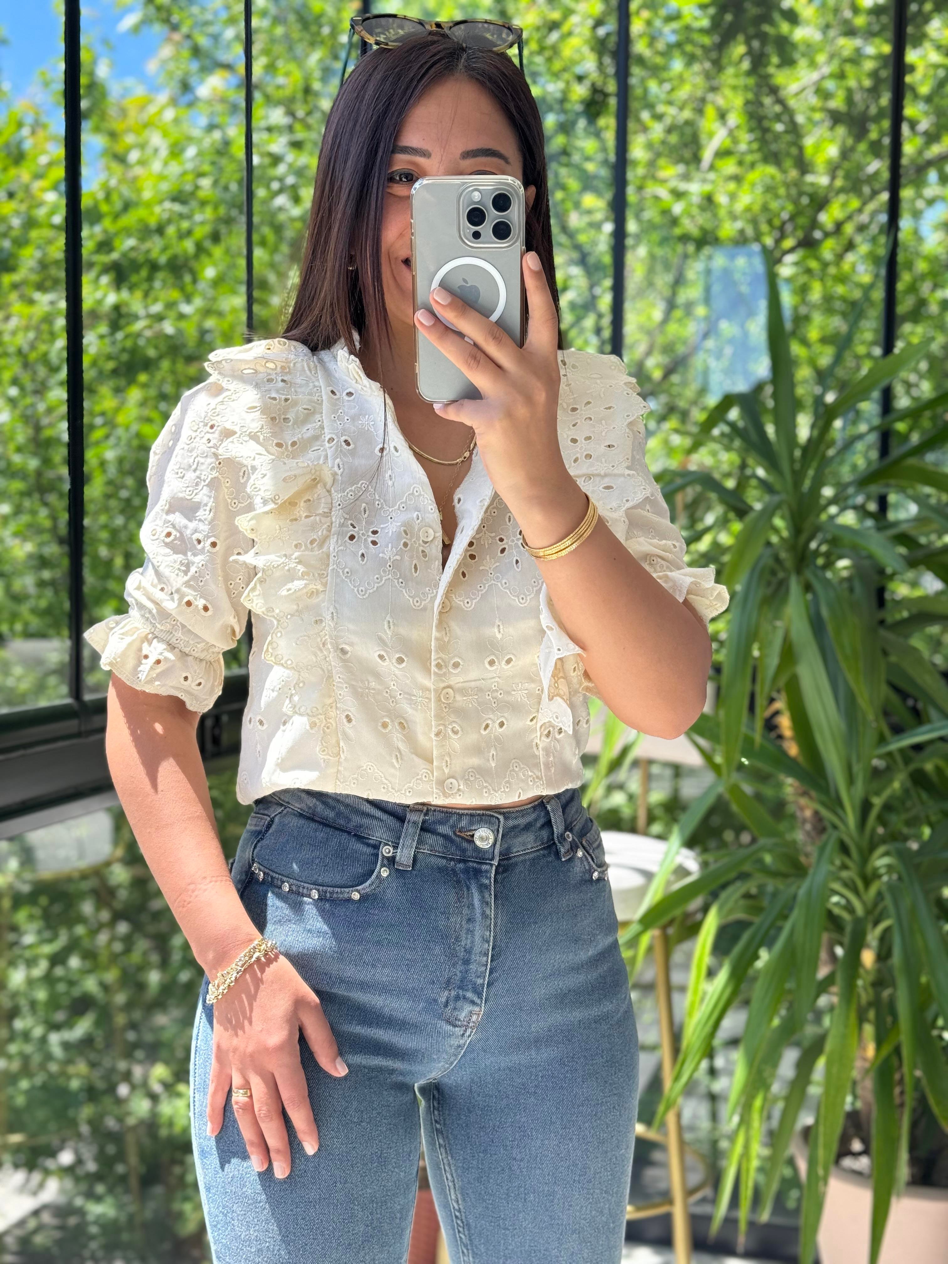 Yanları Fırfırlı Fisto Gömlek Bej