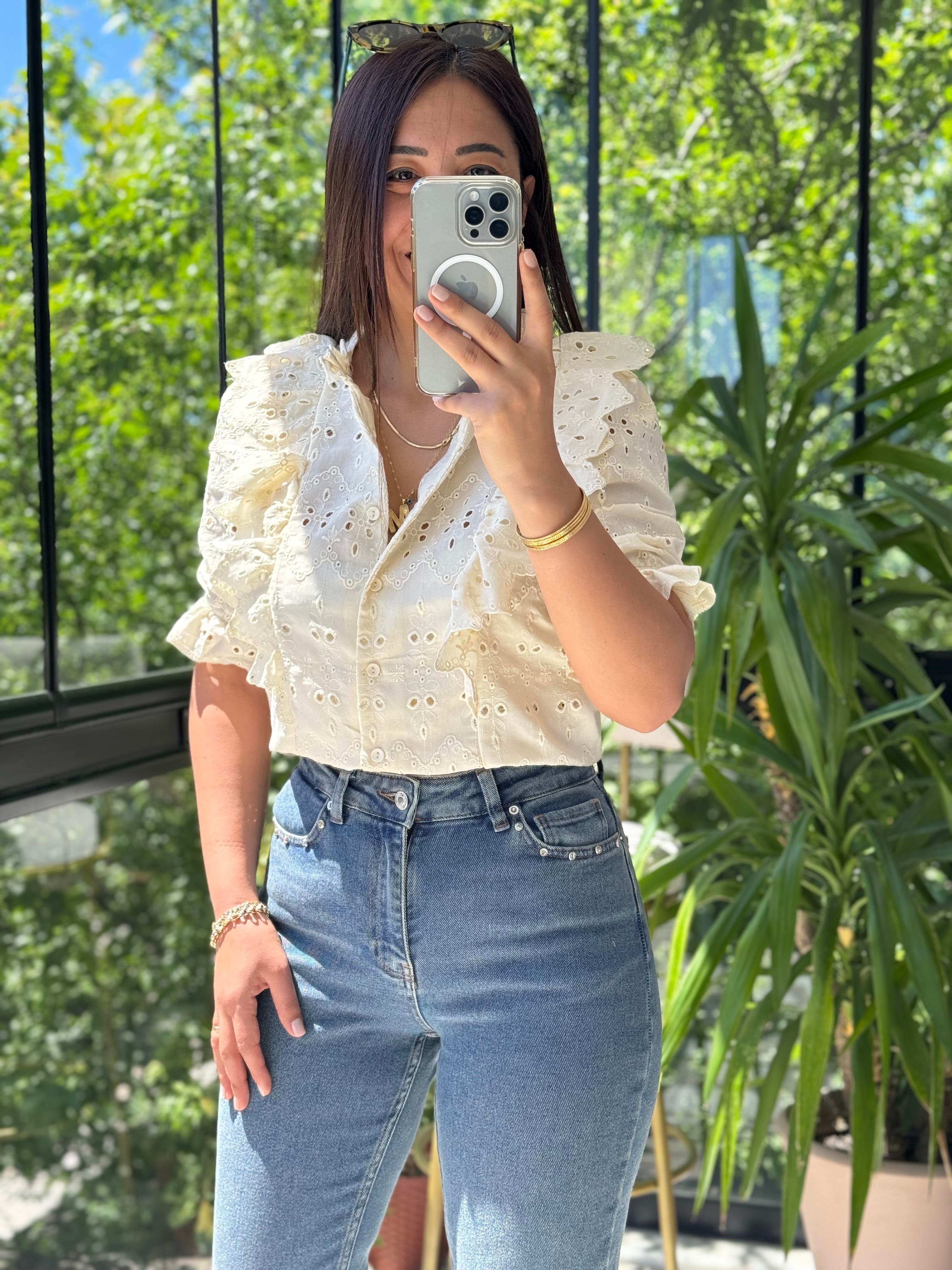 Yanları Fırfırlı Fisto Gömlek Bej