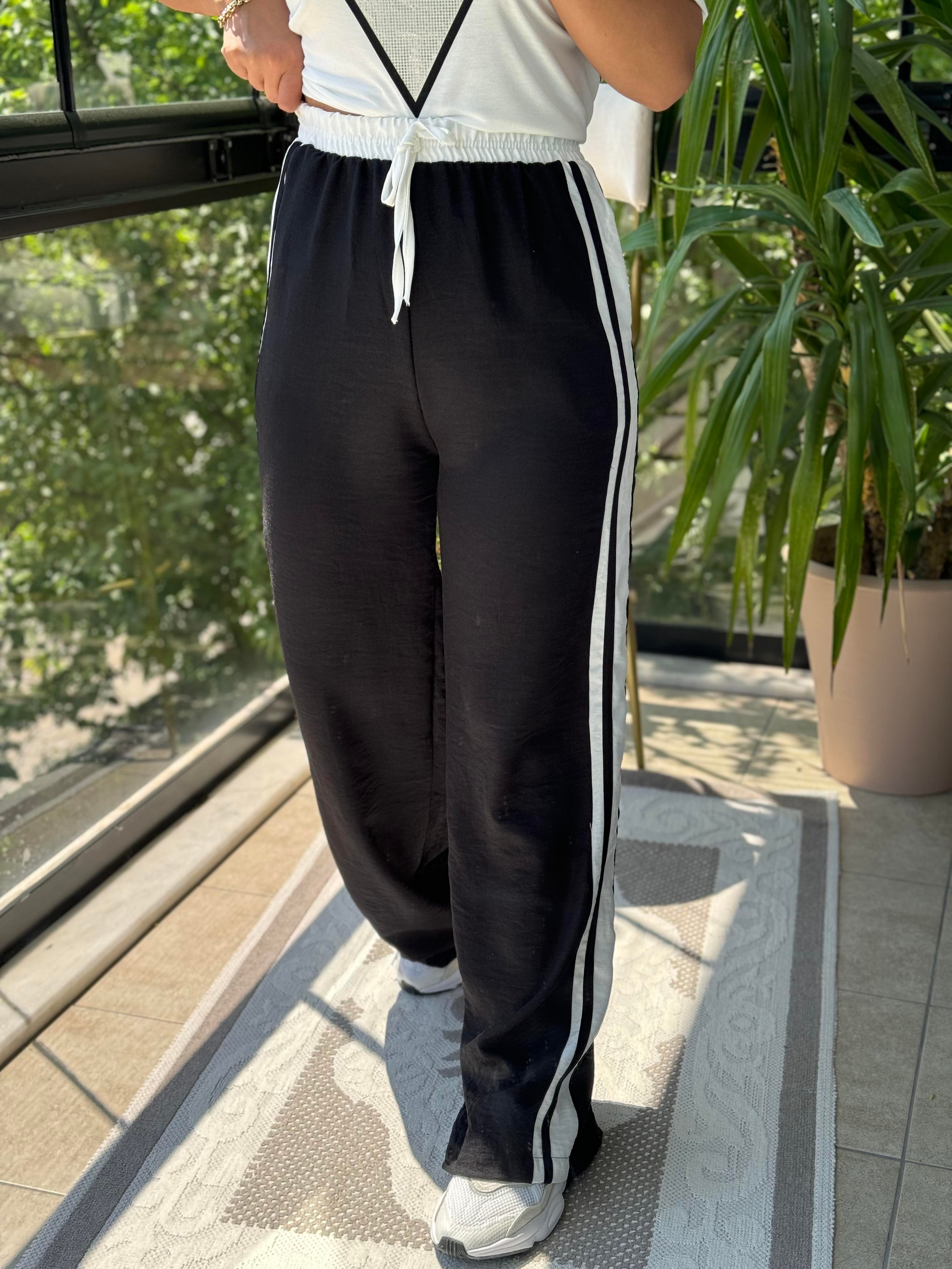 Yanları Garnili Kumaş Pantolon Siyah