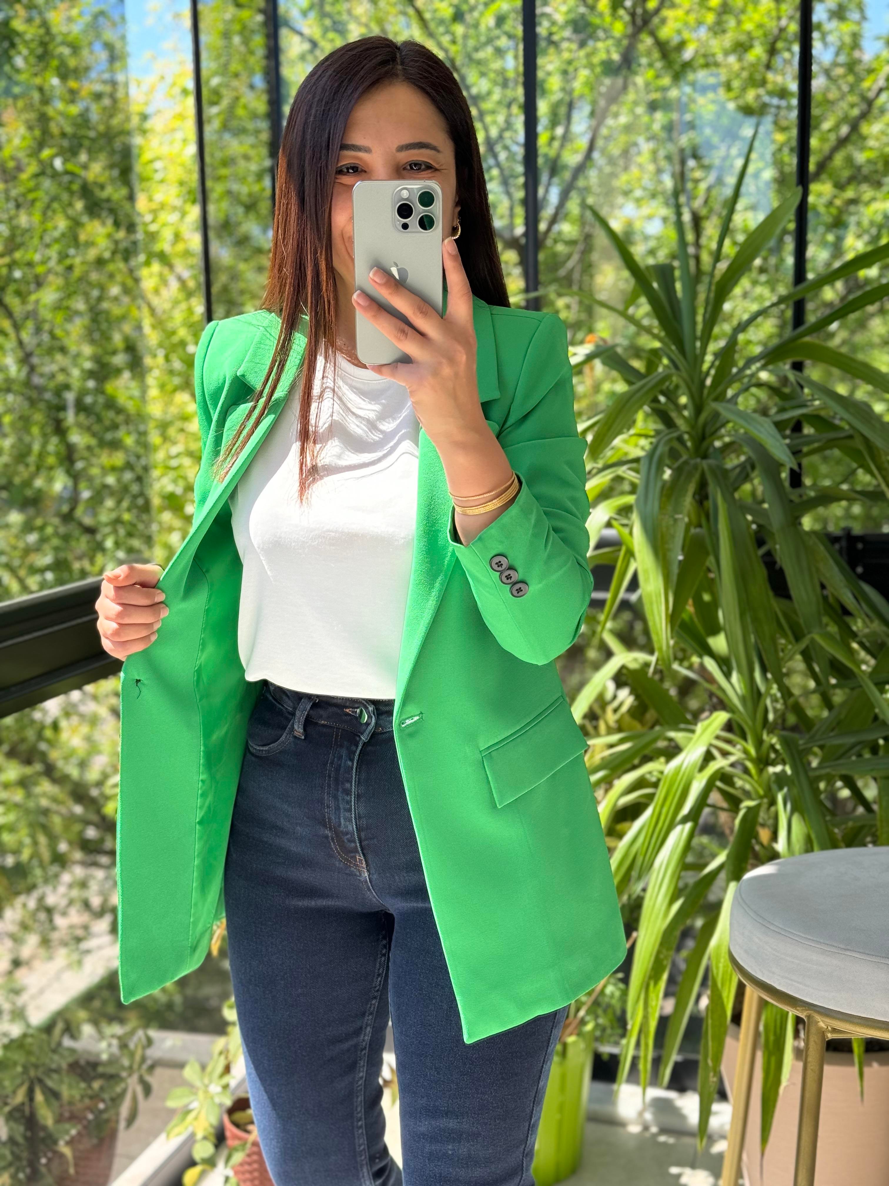 Yeşil Tek Düğme Blazer Ceket