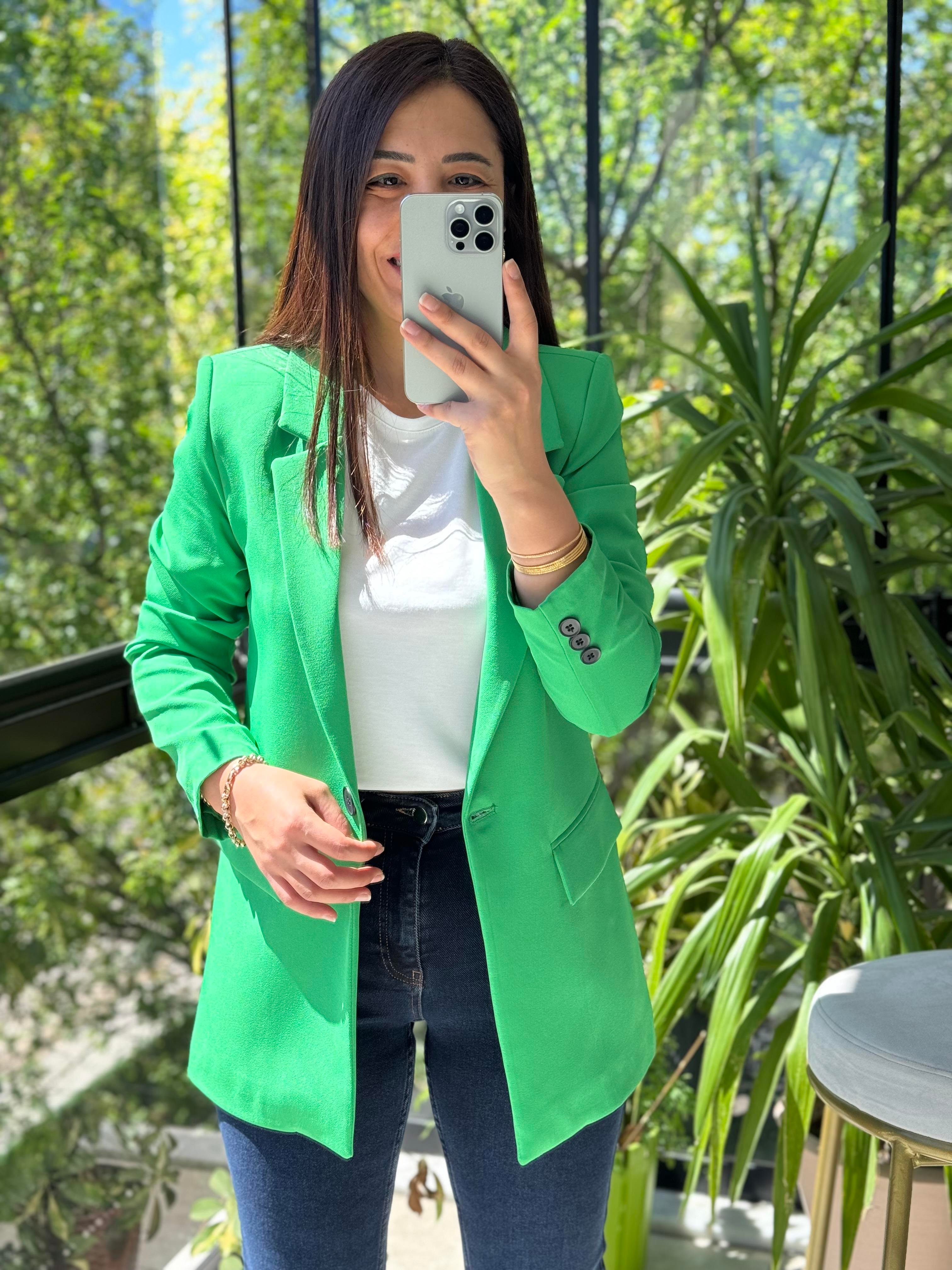 Yeşil Tek Düğme Blazer Ceket