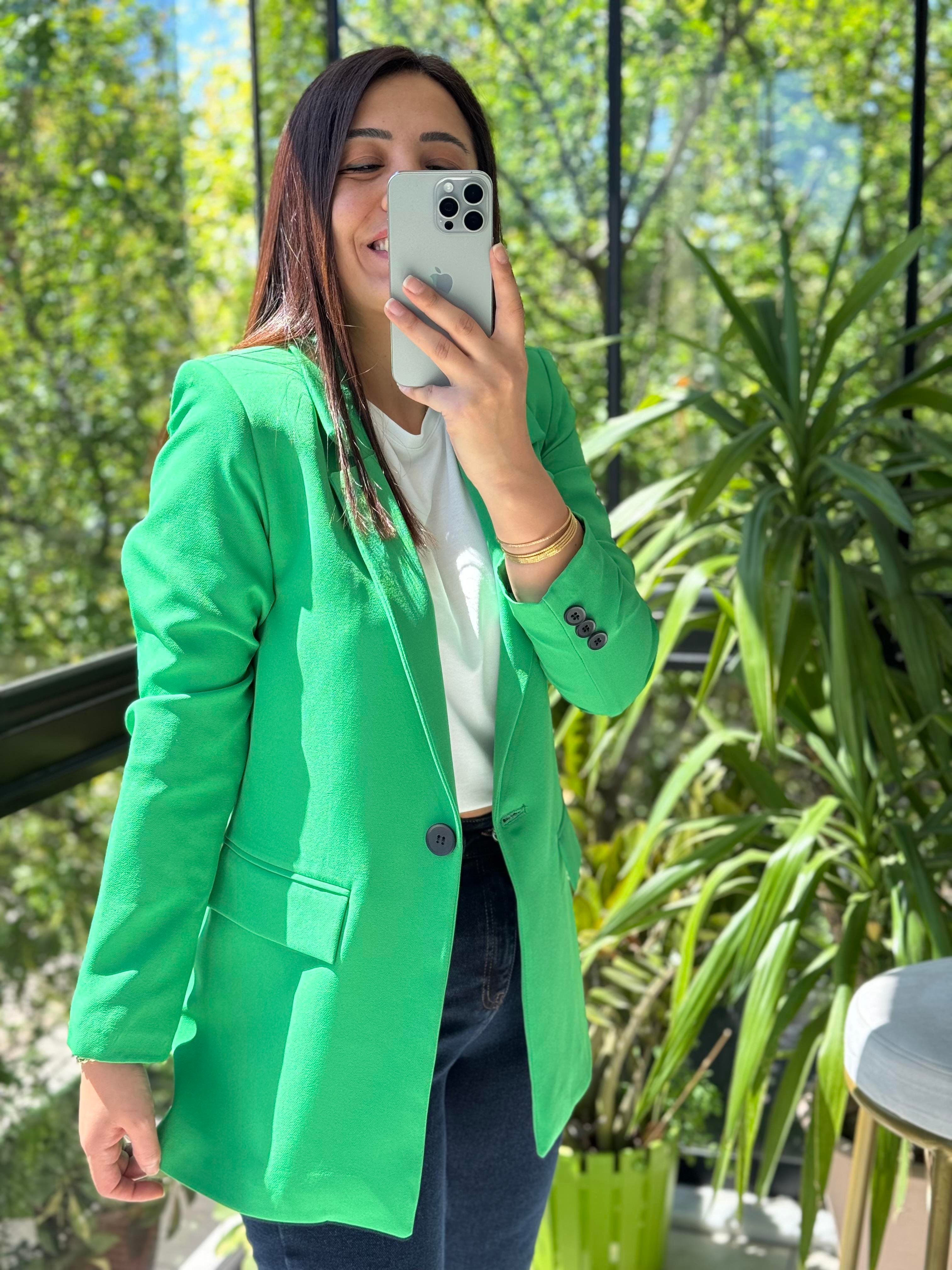 Yeşil Tek Düğme Blazer Ceket
