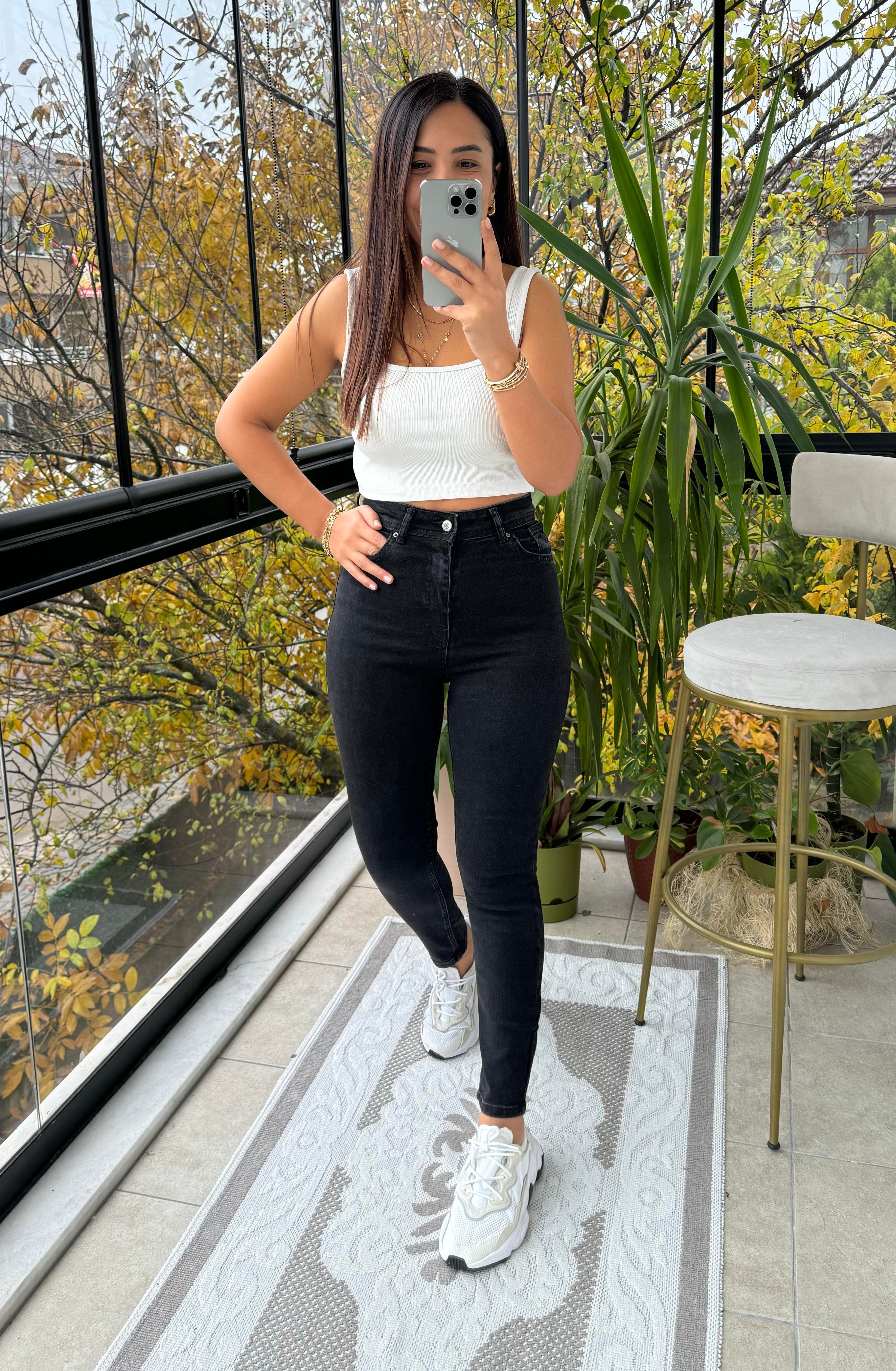 Yüksek Bel Skinny Jean Antrasit