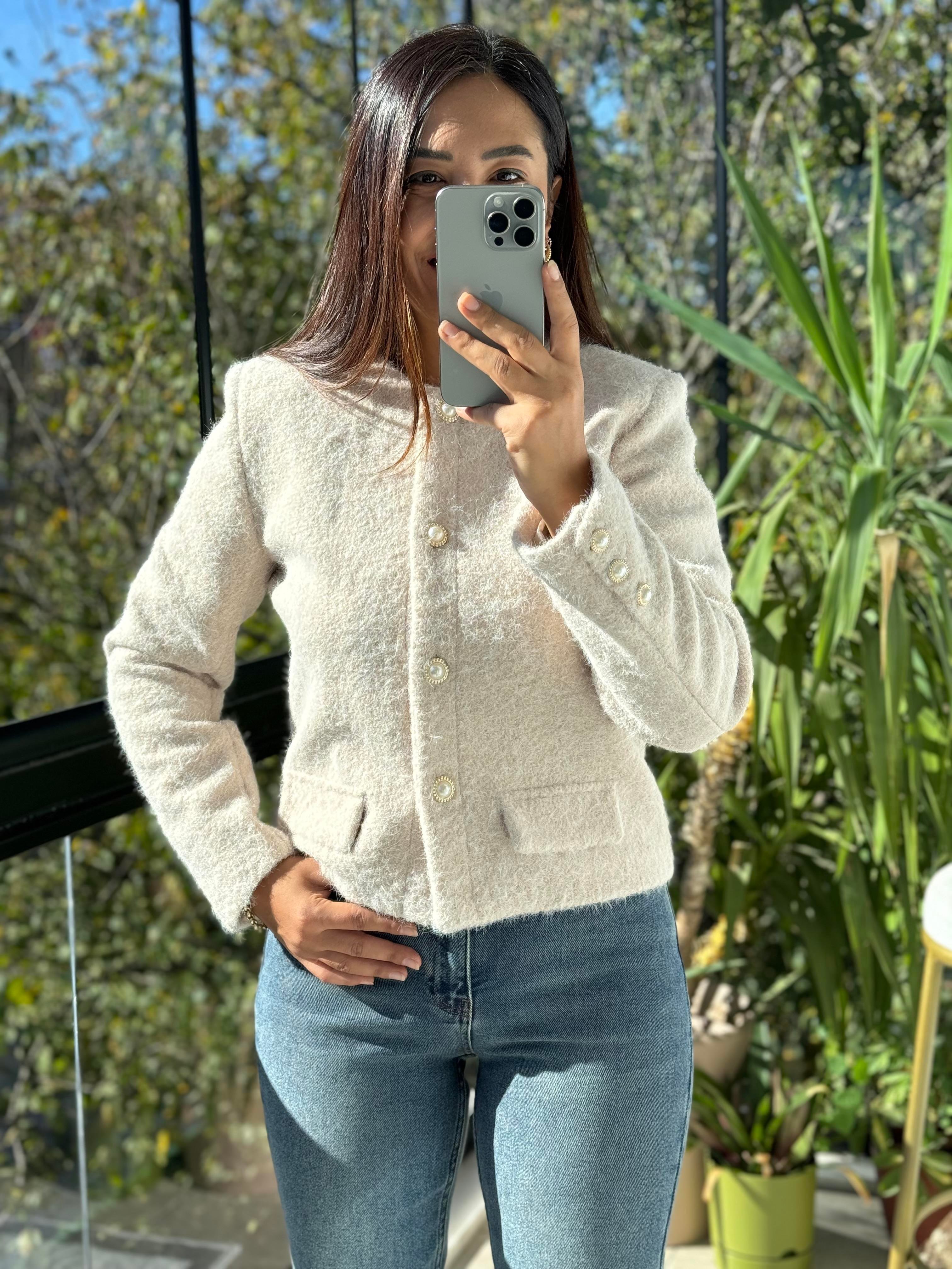 Yün Düğmeli Hırka Ceket Taş
