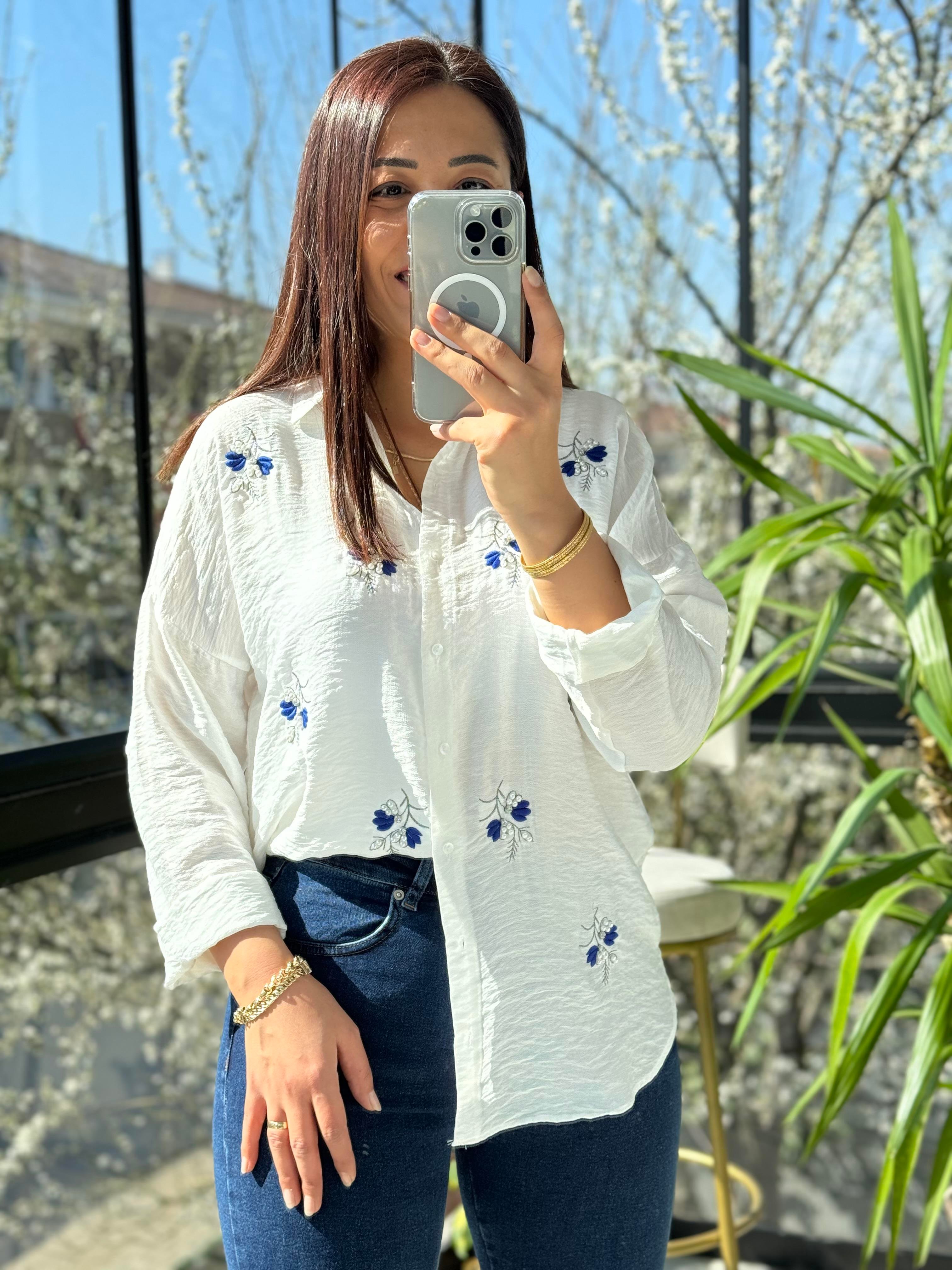 Zeytin Dalı Pamuklu Gömlek Beyaz