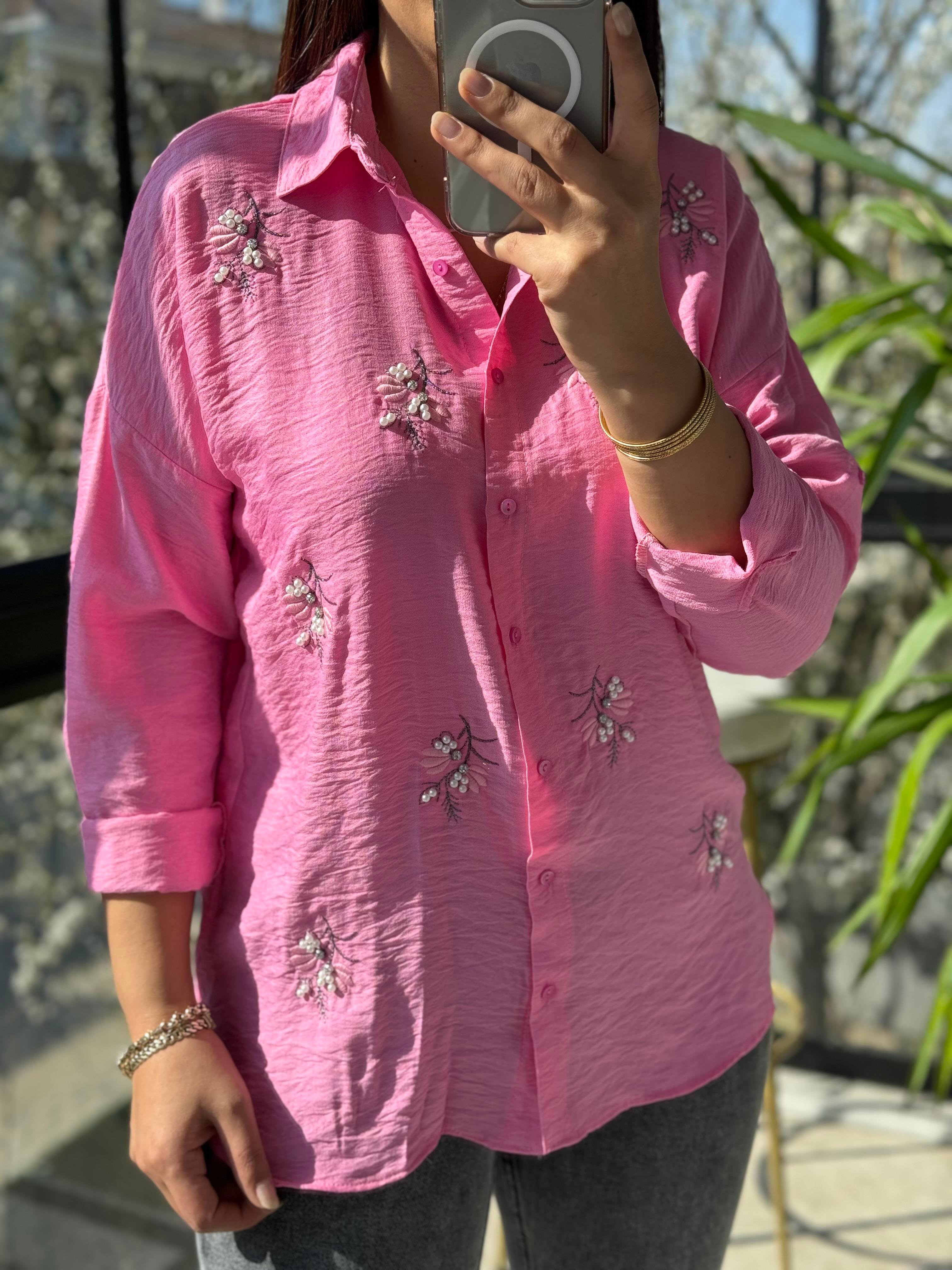 Zeytin Dalı Pamuklu Gömlek Pembe