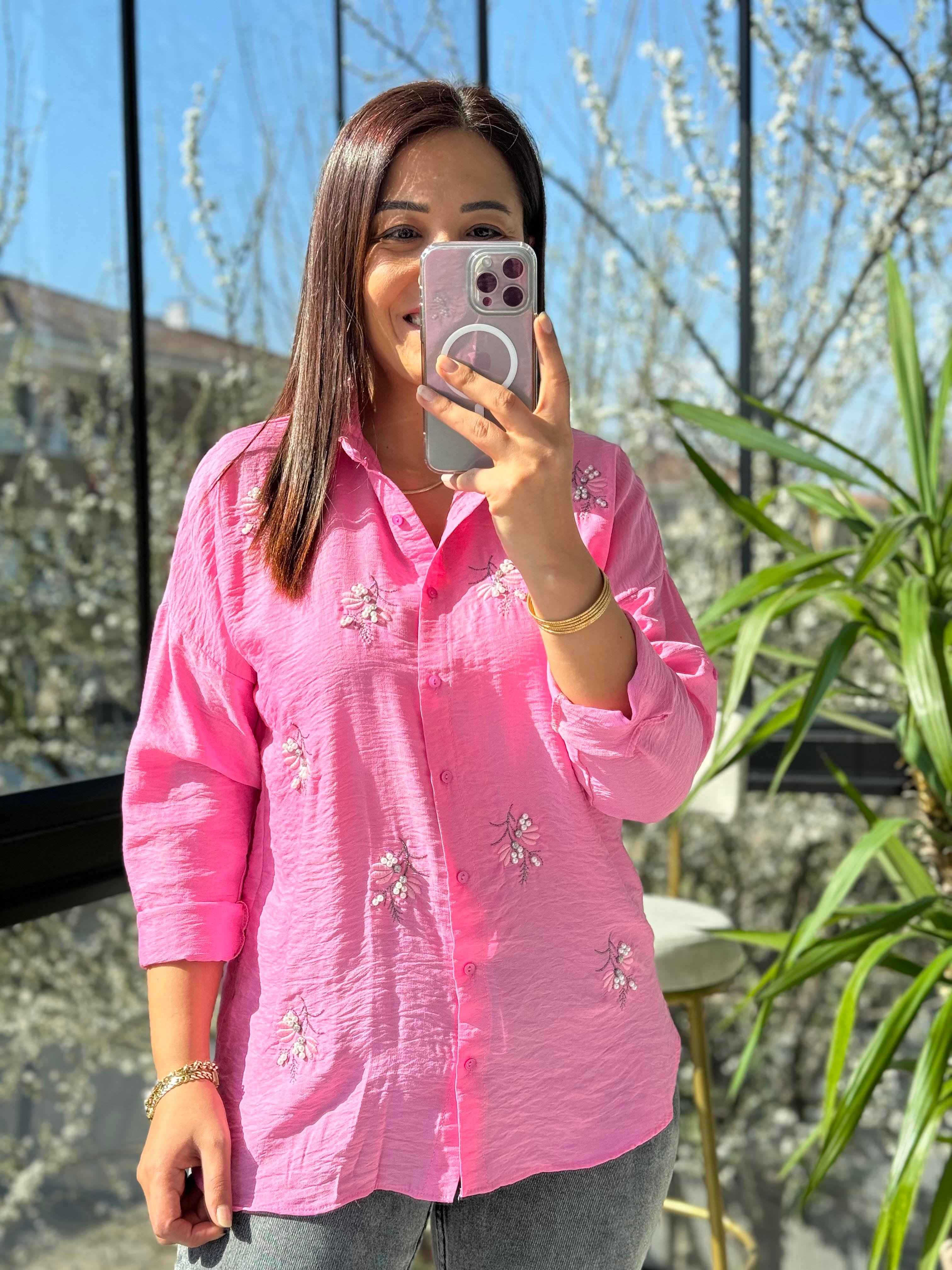Zeytin Dalı Pamuklu Gömlek Pembe