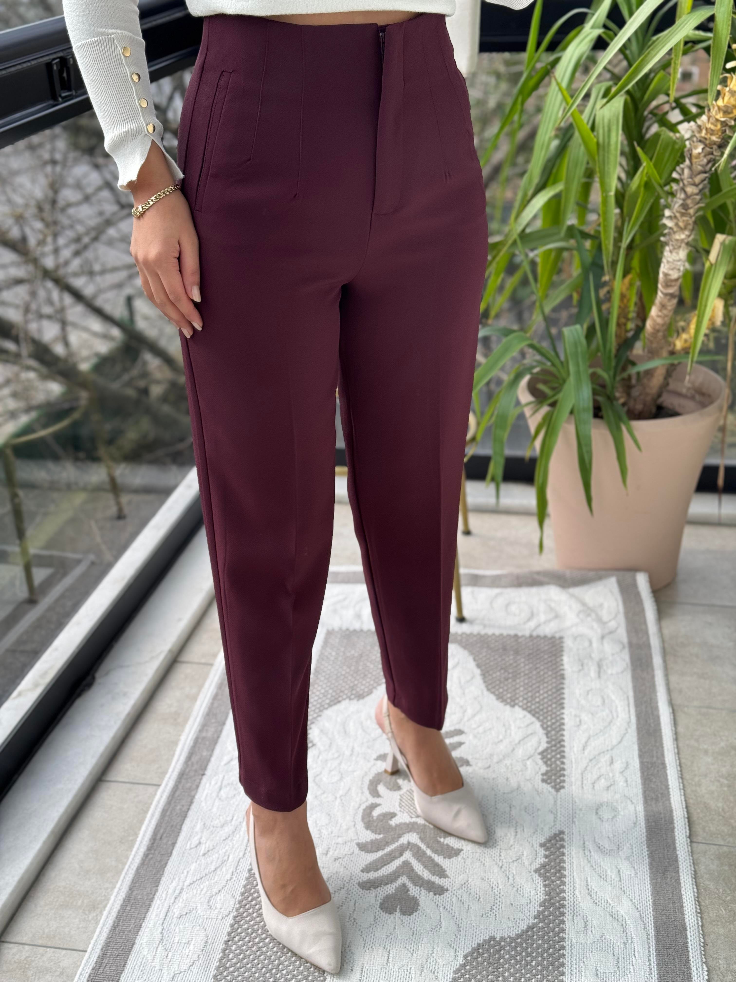 Zra Model Crep Kumaş Pantolon Mürdüm