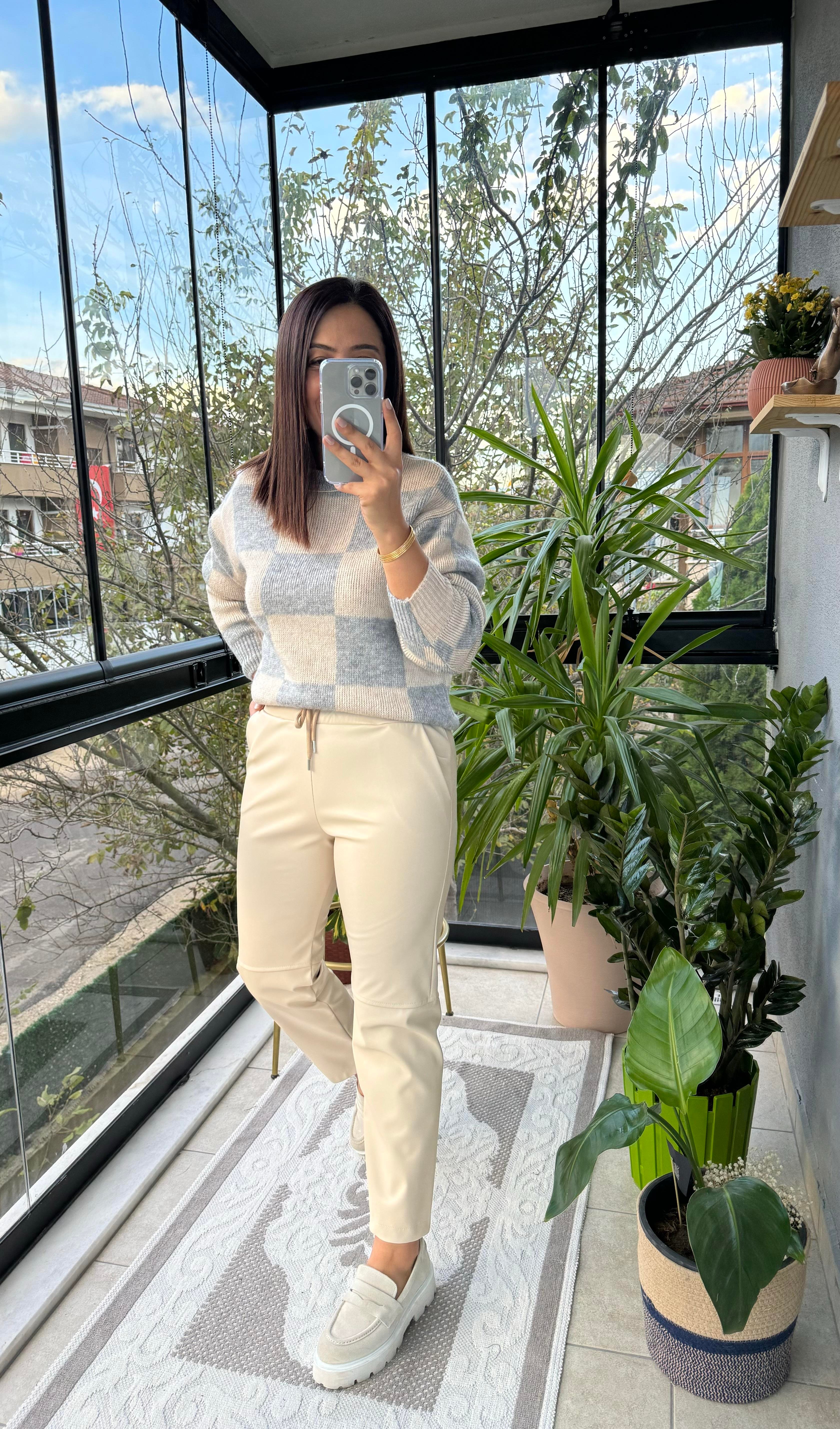 Zra Model Deri Pantolon Krem