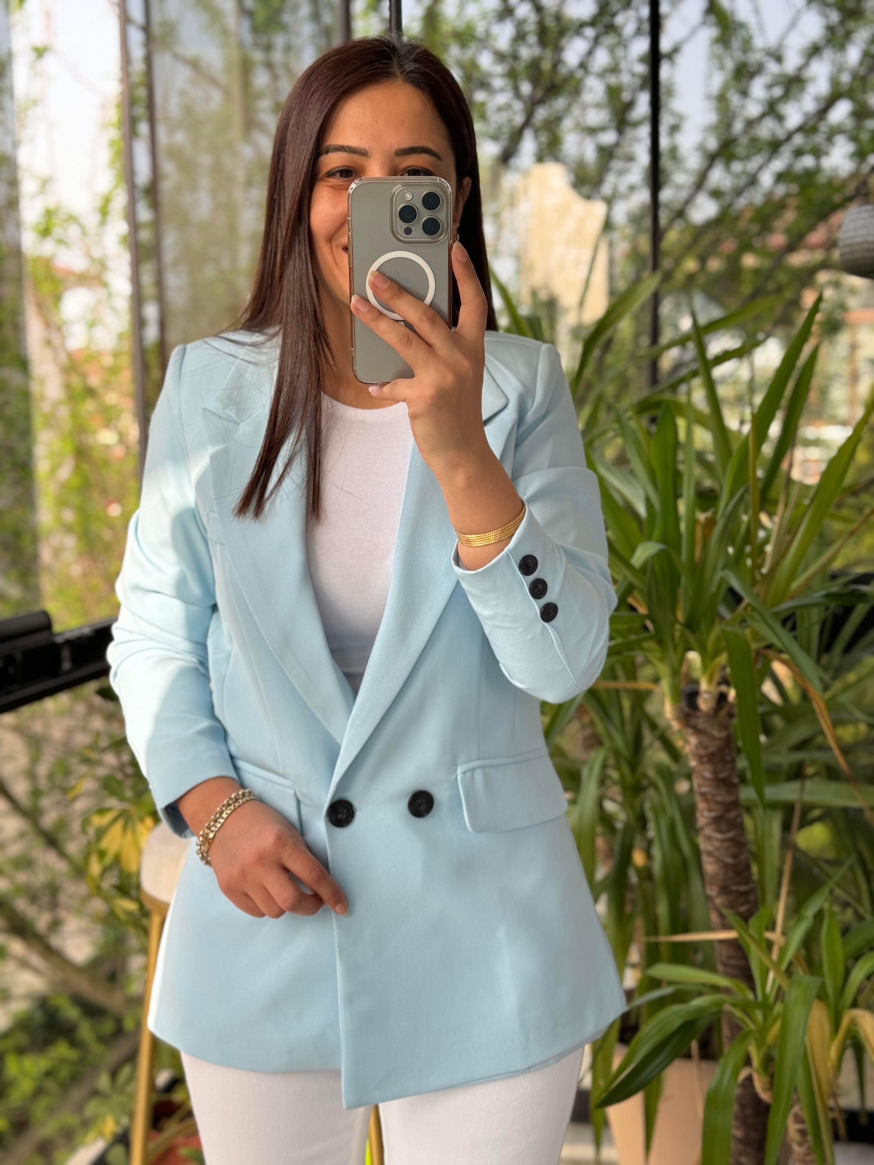 Zra Model İki Düğme Blazer Ceket Bebe Mavi