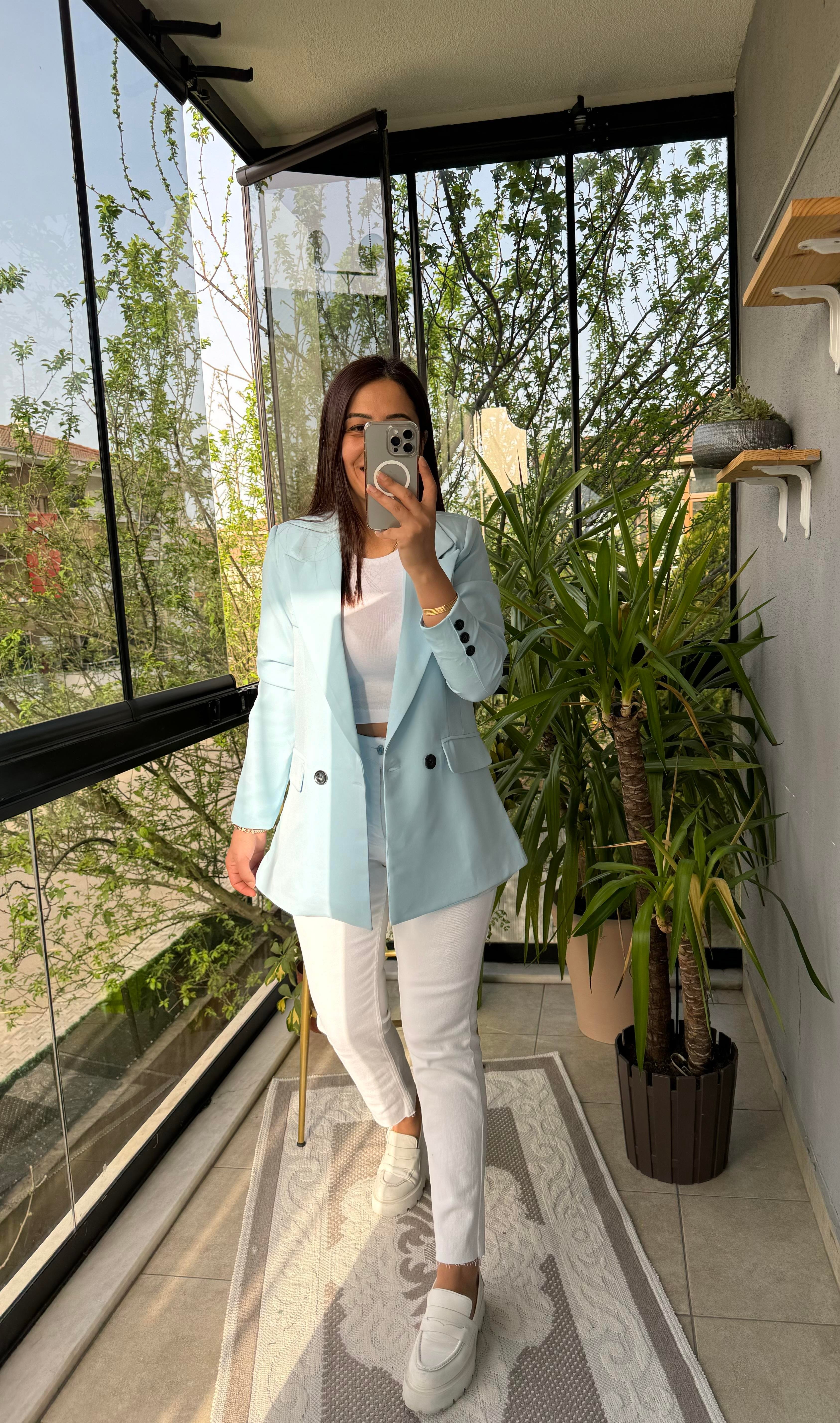 Zra Model İki Düğme Blazer Ceket Bebe Mavi