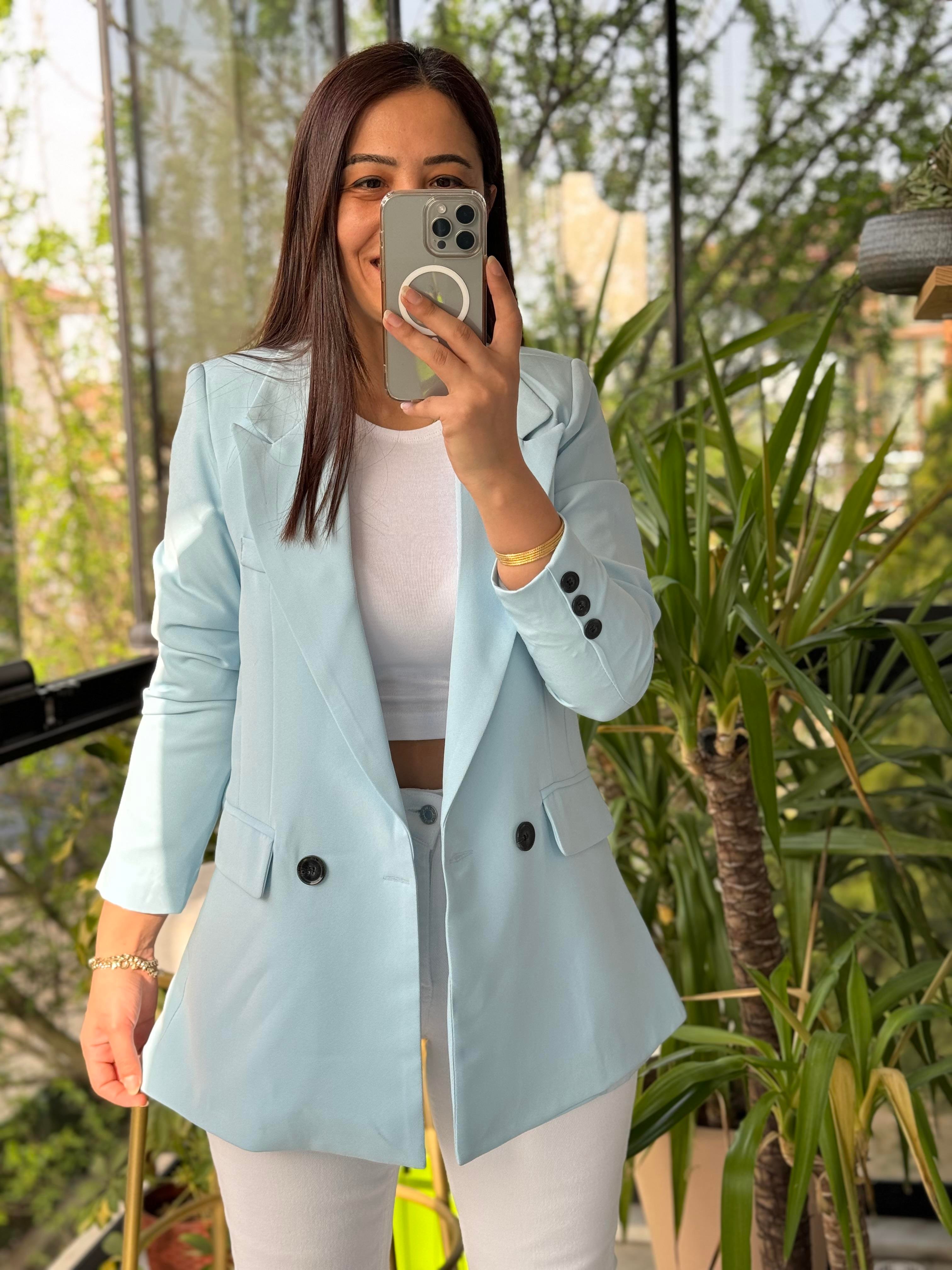 Zra Model İki Düğme Blazer Ceket Bebe Mavi
