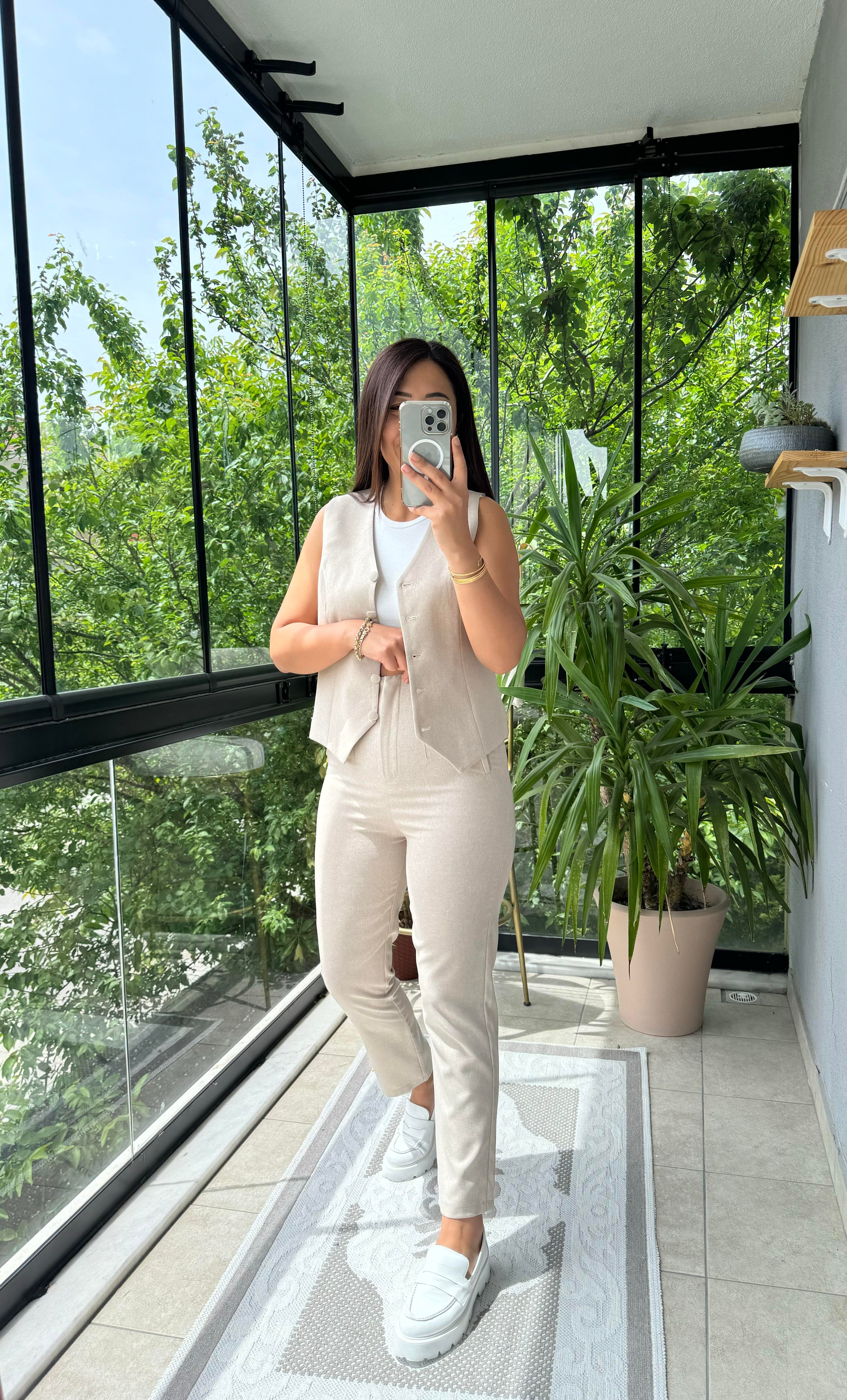 Zra Model Yelekli Takım Bej