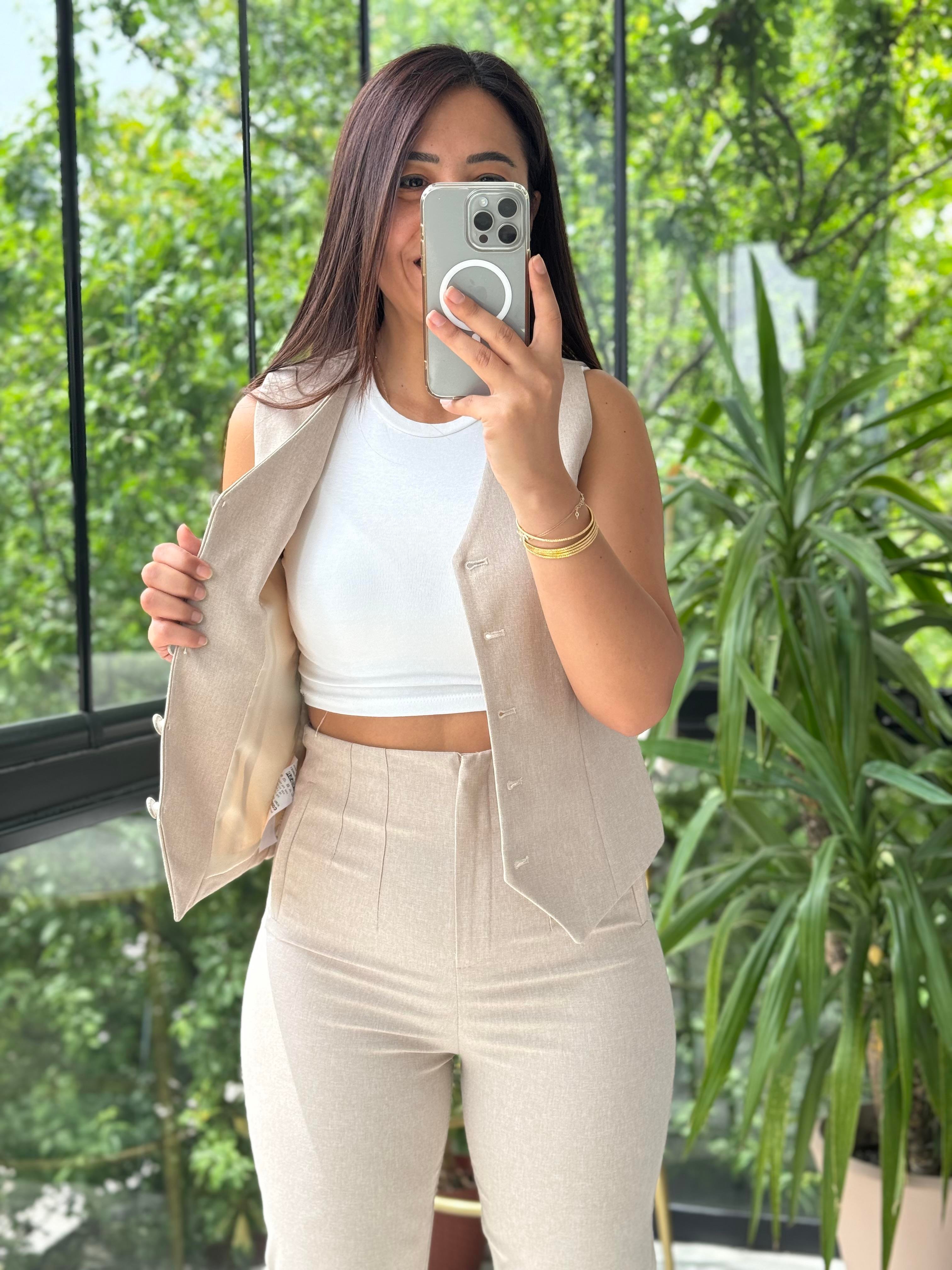 Zra Model Yelekli Takım Bej