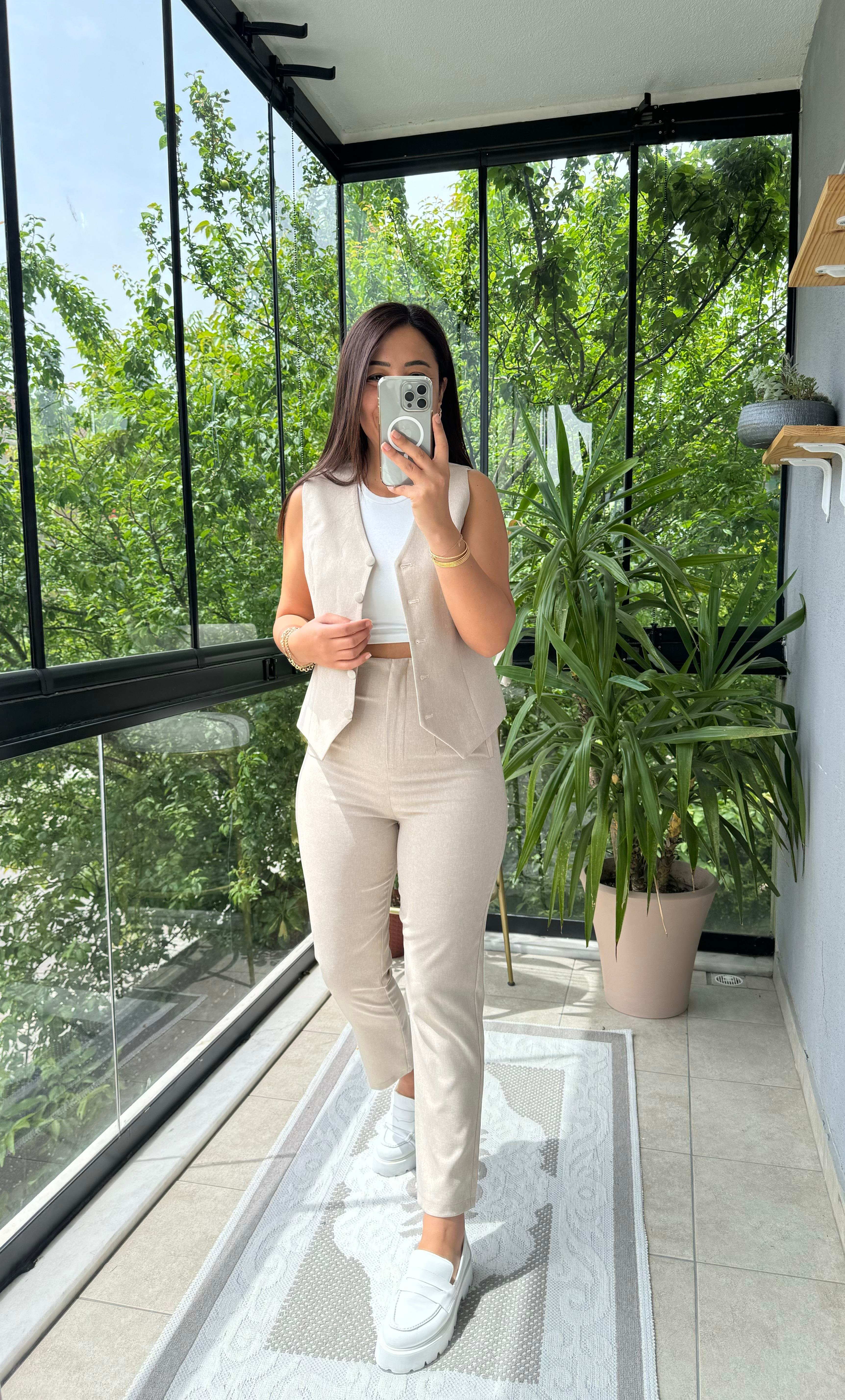 Zra Model Yelekli Takım Bej