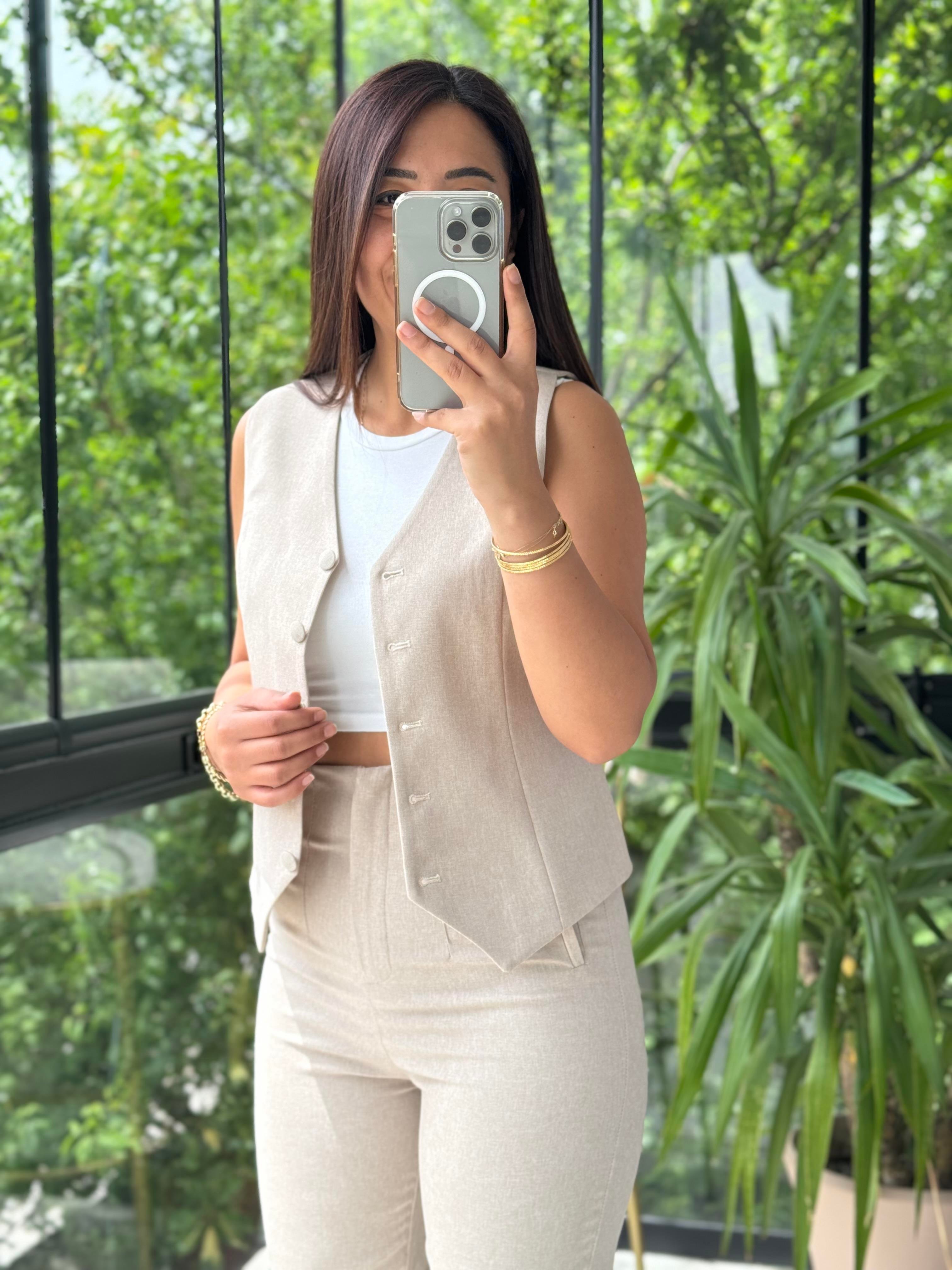 Zra Model Yelekli Takım Bej