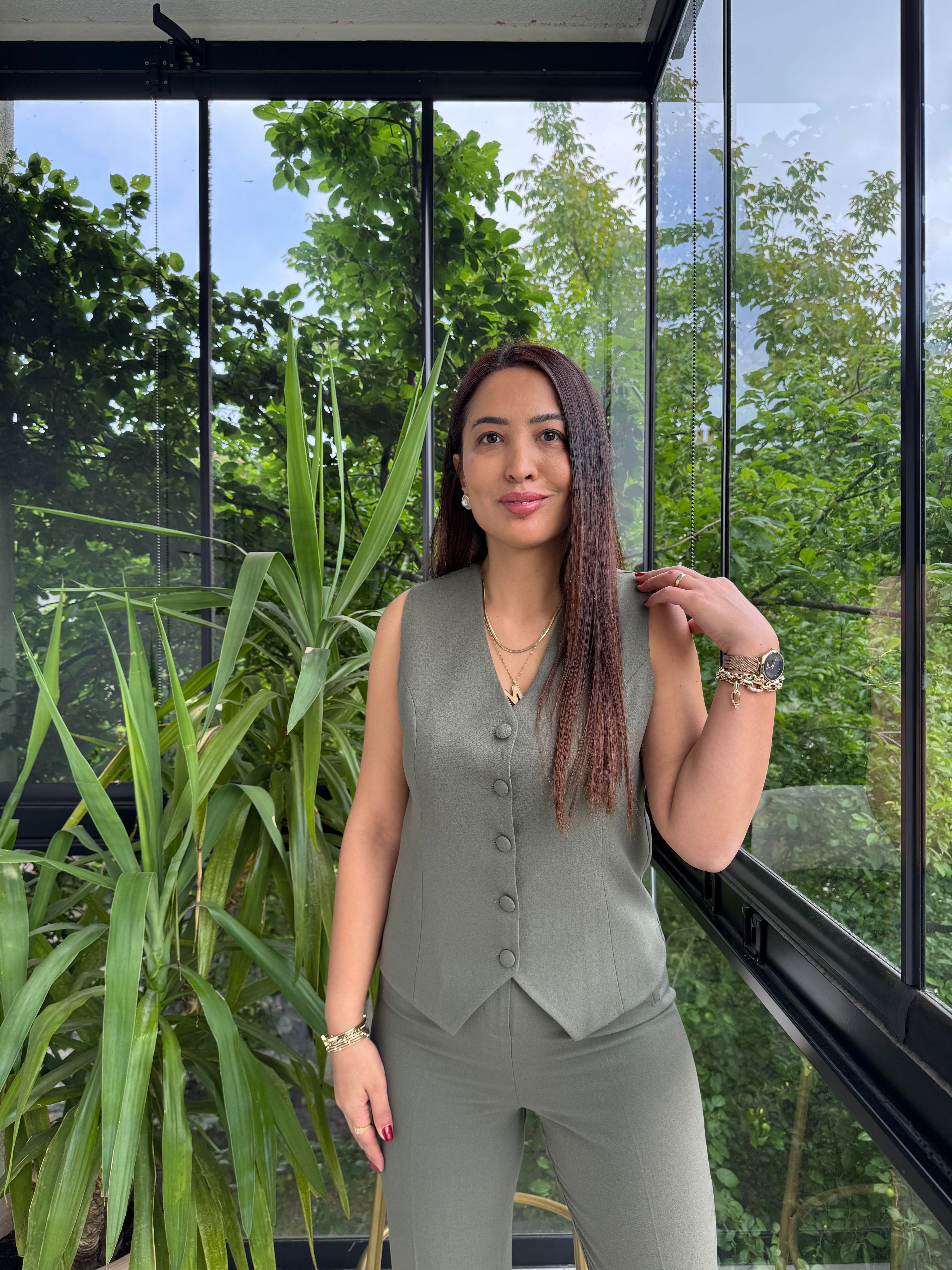 Zra Model Yelekli Takım Haki Yeşili