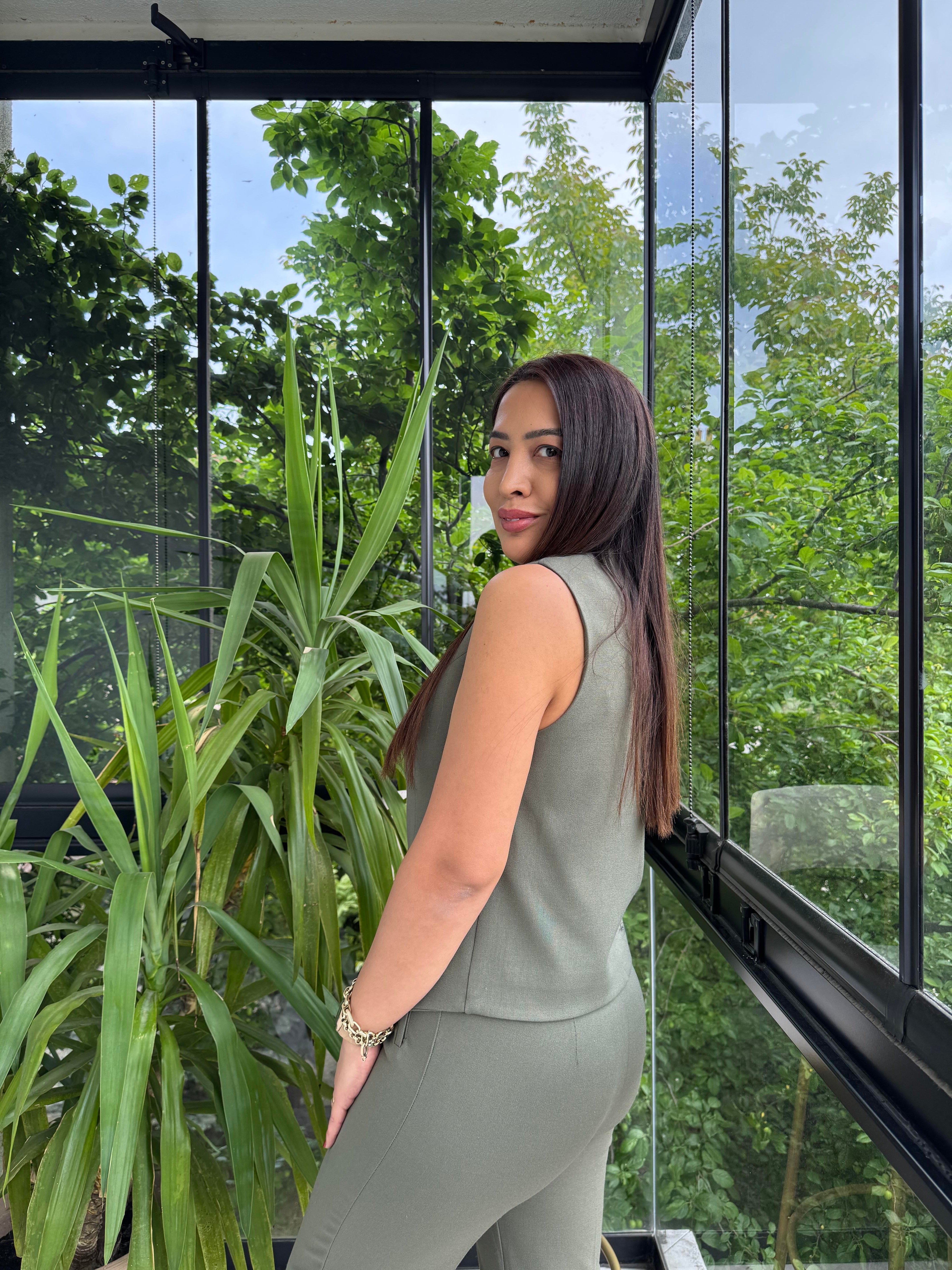 Zra Model Yelekli Takım Haki Yeşili