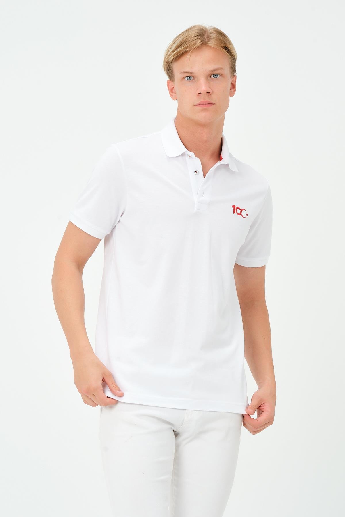 MSW 100.Yıl Özel Tasarım Regular Fit  Erkek Beyaz Polo