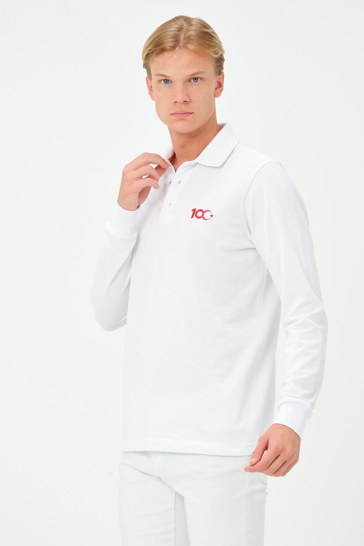 MSW 100.Yıl Özel Tasarım Regular Fit Erkek Beyaz Polo