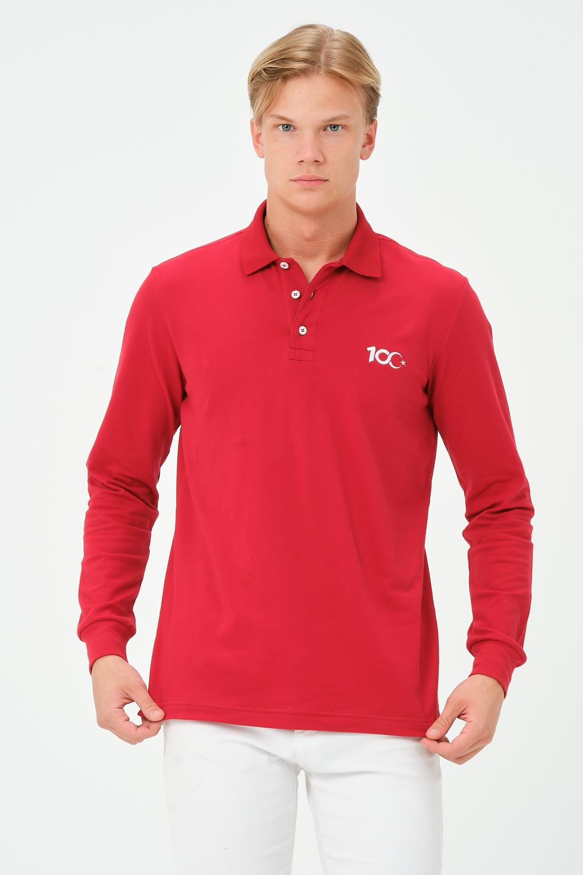 MSW 100.Yıl Özel Tasarım Regular Fit Uzun Kollu Erkek Kırmızı Polo