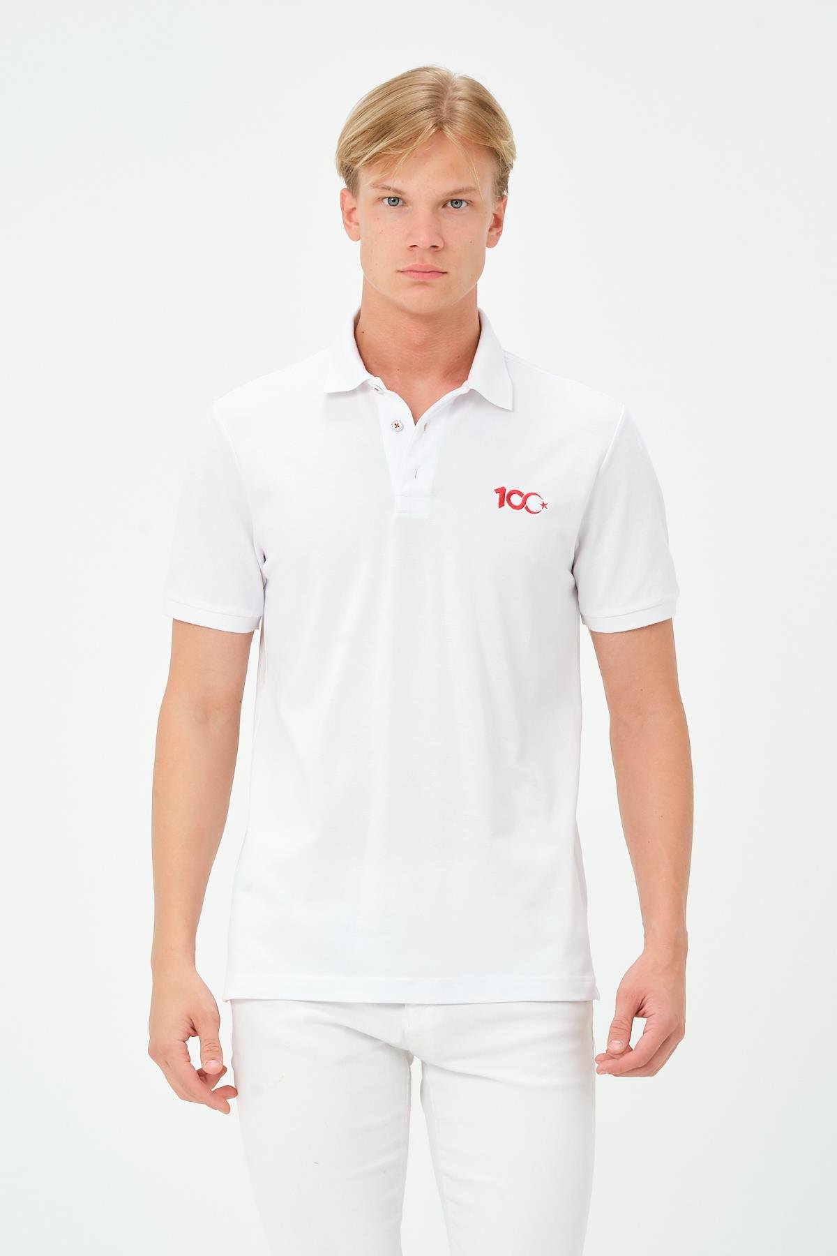 MSW 100.Yıl Özel Tasarım Regular Fit  Erkek Beyaz Polo