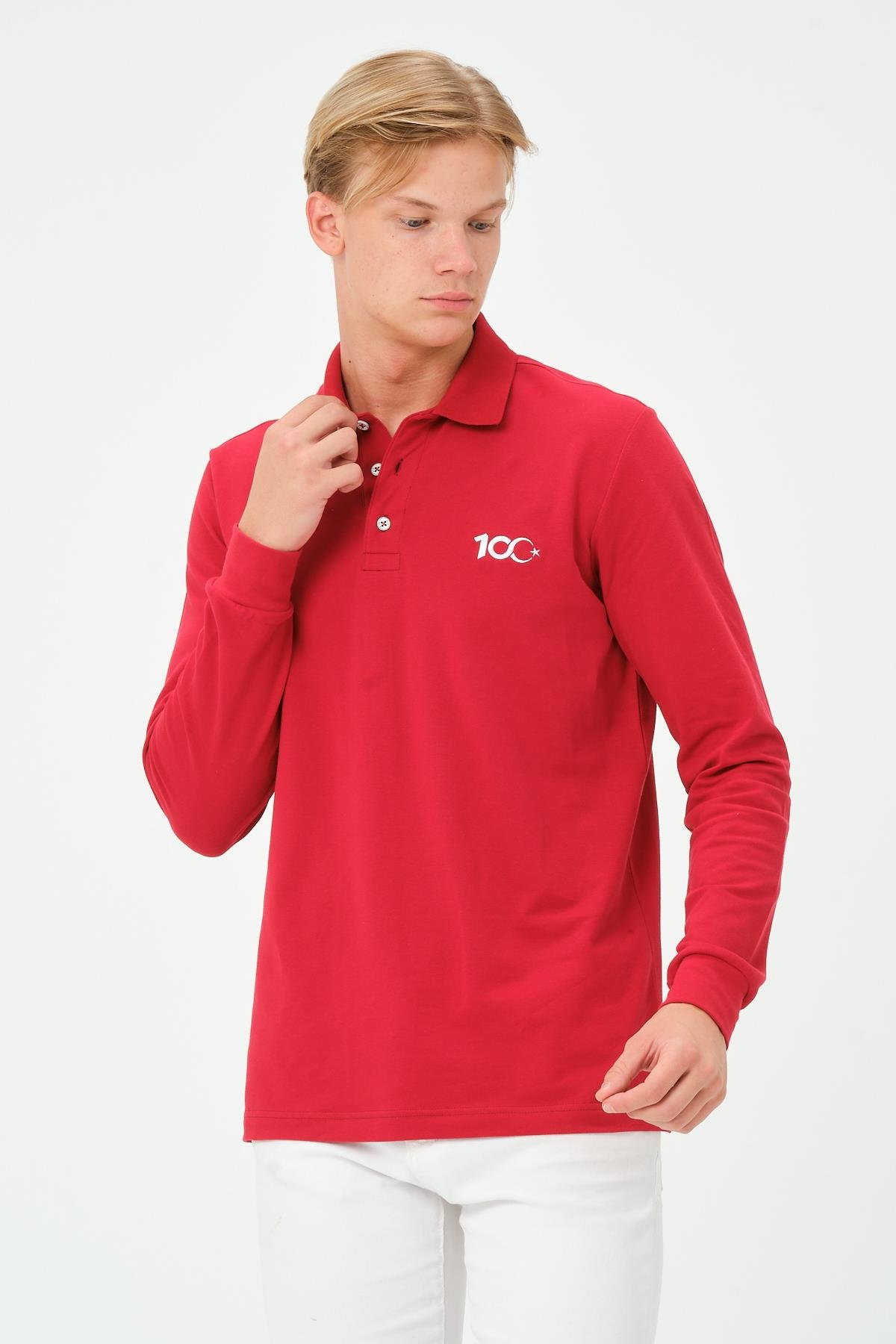 MSW 100.Yıl Özel Tasarım Regular Fit Uzun Kollu Erkek Kırmızı Polo