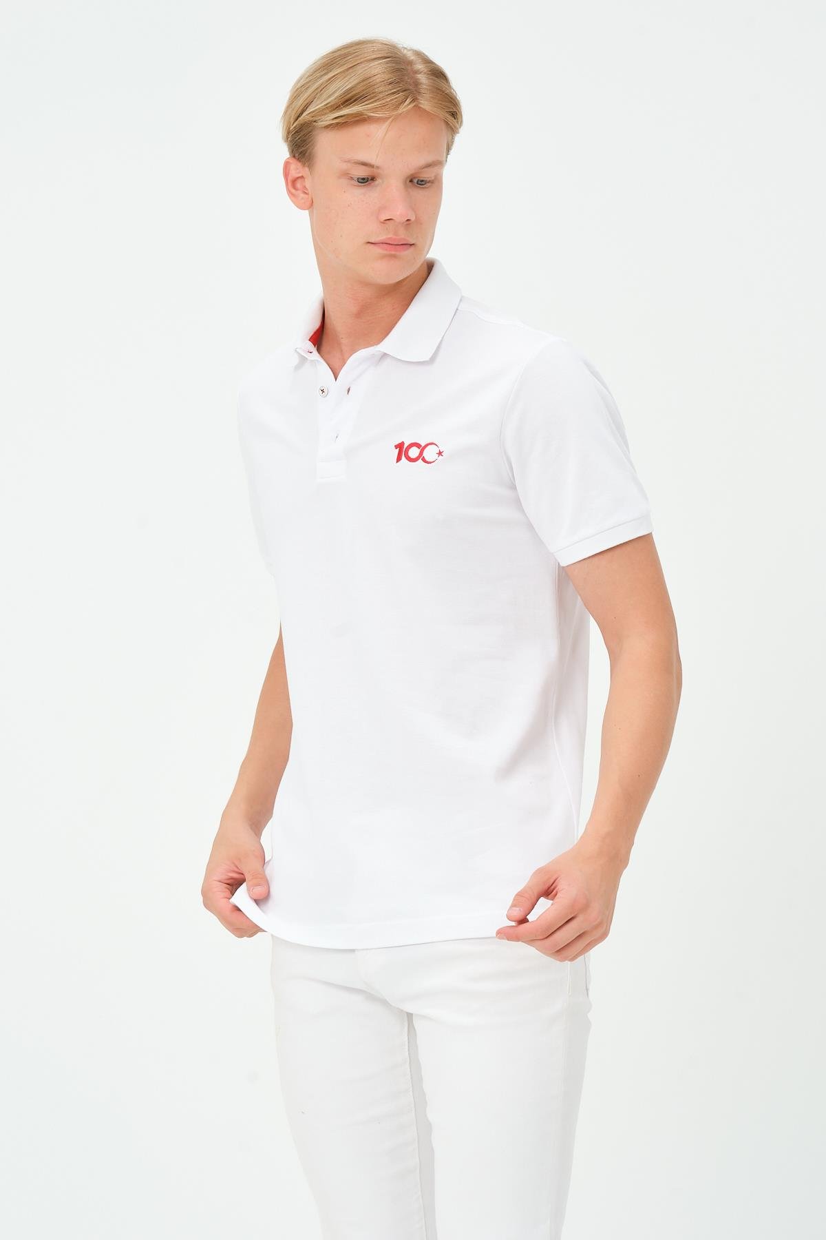 MSW 100.Yıl Özel Tasarım Regular Fit  Erkek Beyaz Polo
