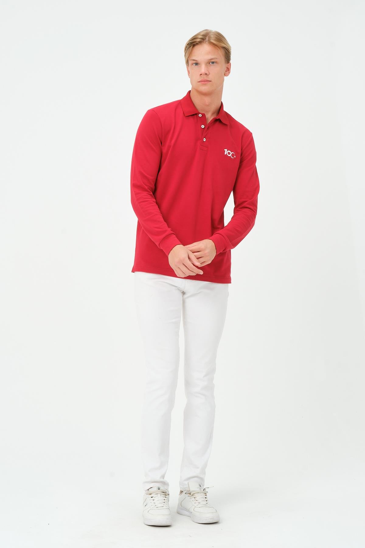 MSW 100.Yıl Özel Tasarım Regular Fit Uzun Kollu Erkek Kırmızı Polo